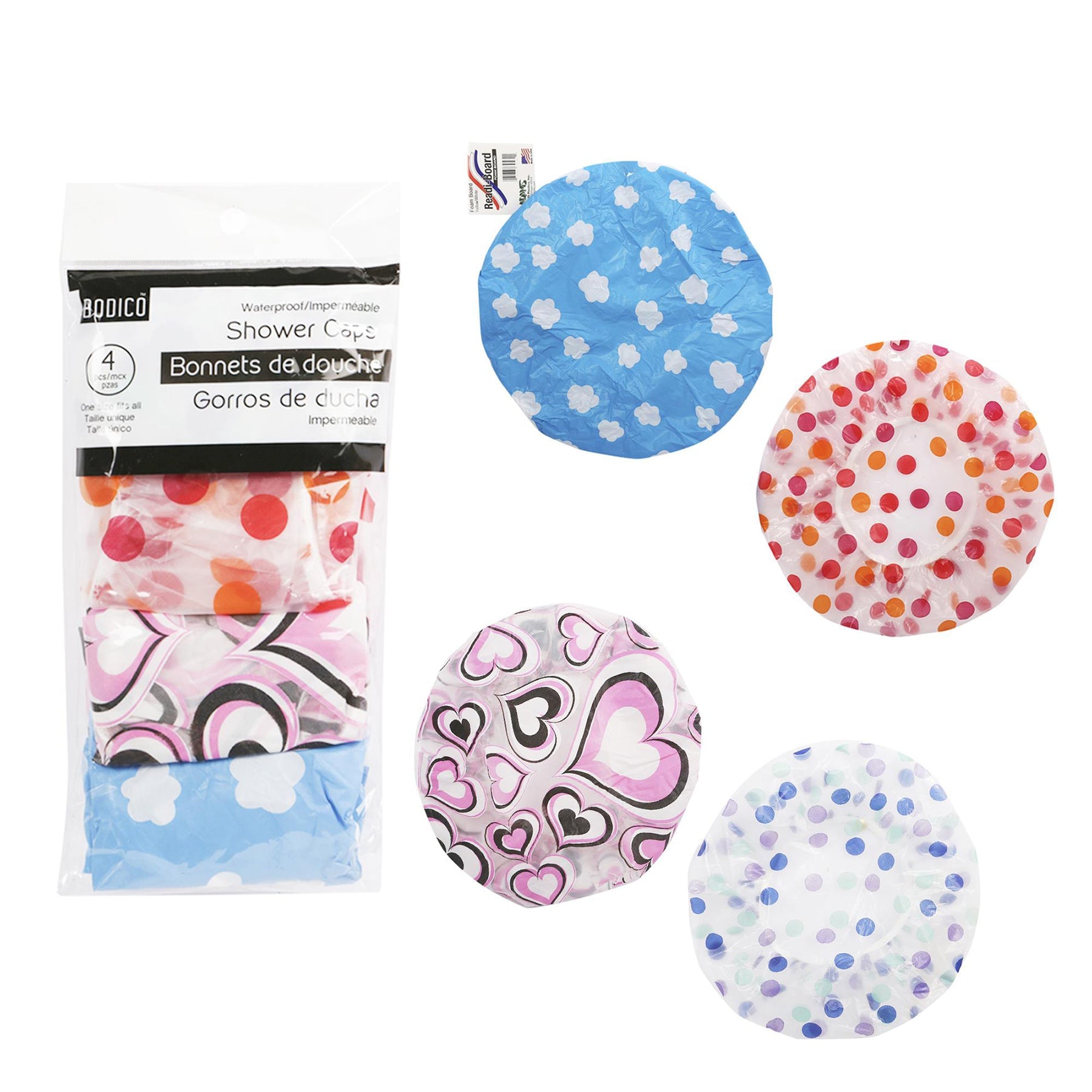 Bodico 4 Printed Shower Caps One Size