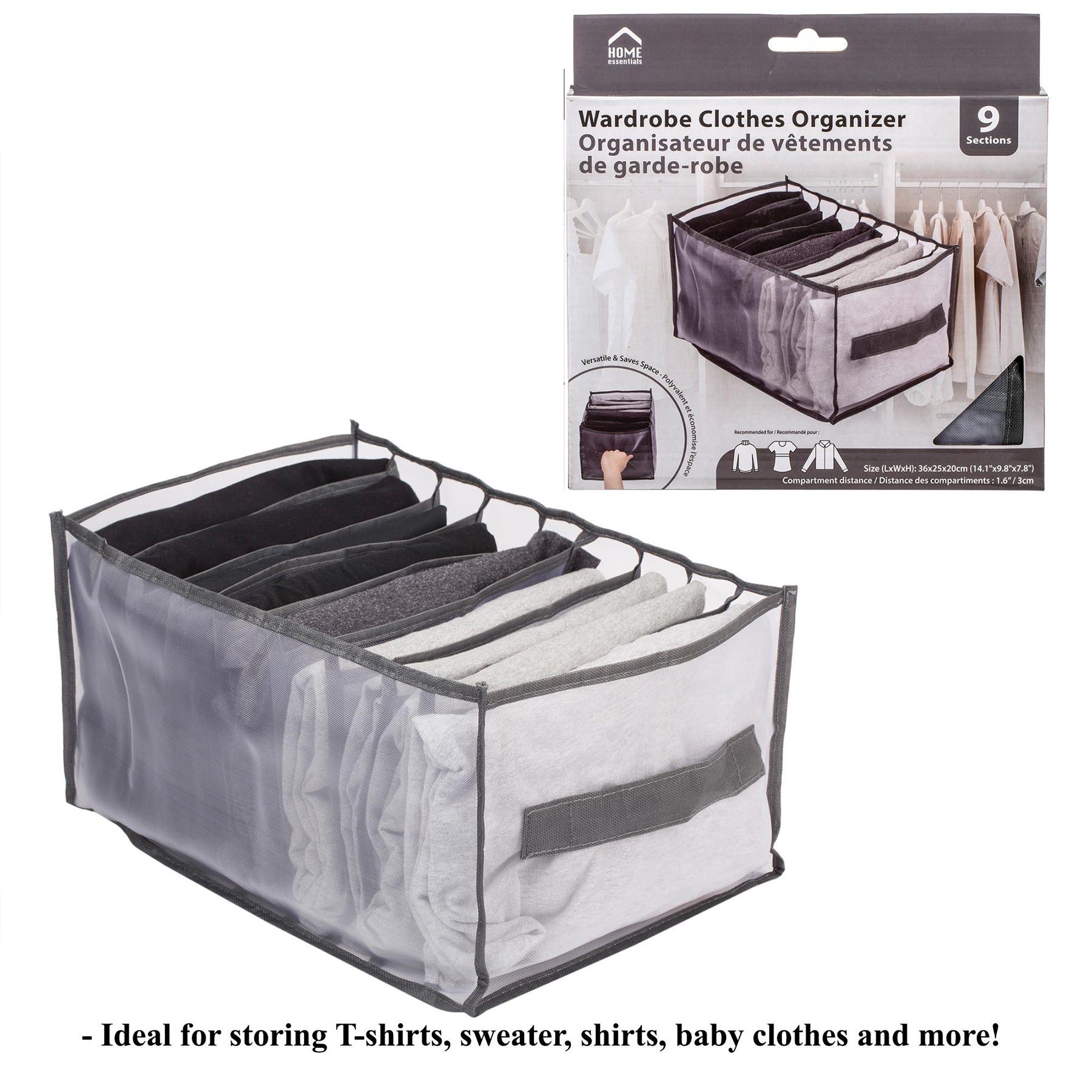 Home Essentials Wardrobe Clothes Organizer 9 Grids 14x9.8x8in