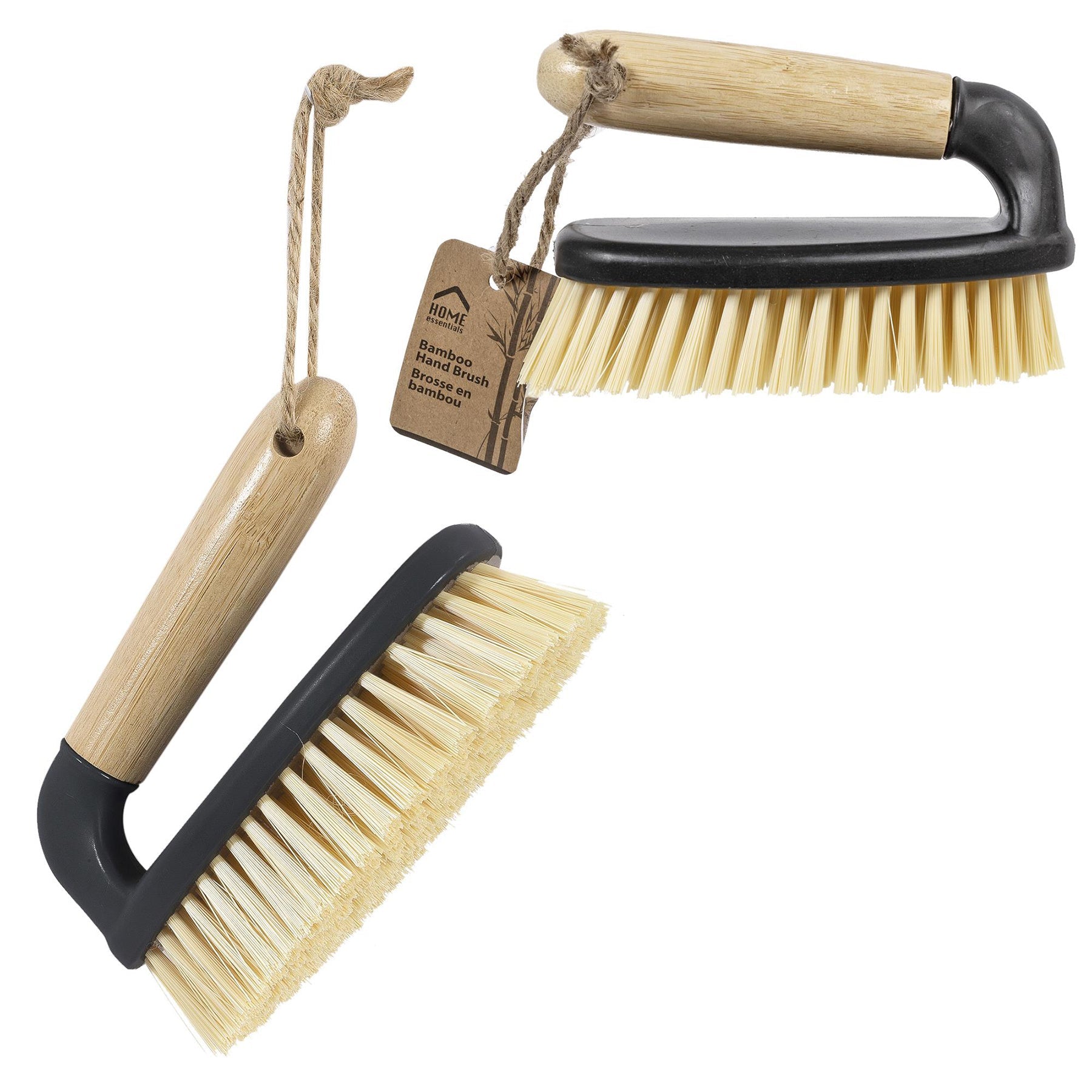 Home Essentials Hand Brush Matte Black with Bamboo Handle 5.3x2.3in