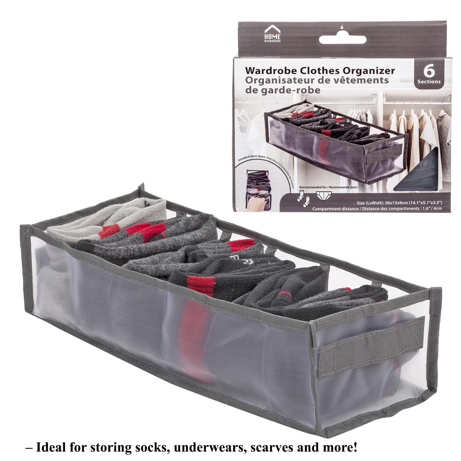 Home Essentials Wardrobe Clothes Organizer 6 Grids 14.1x5.1x3.5in