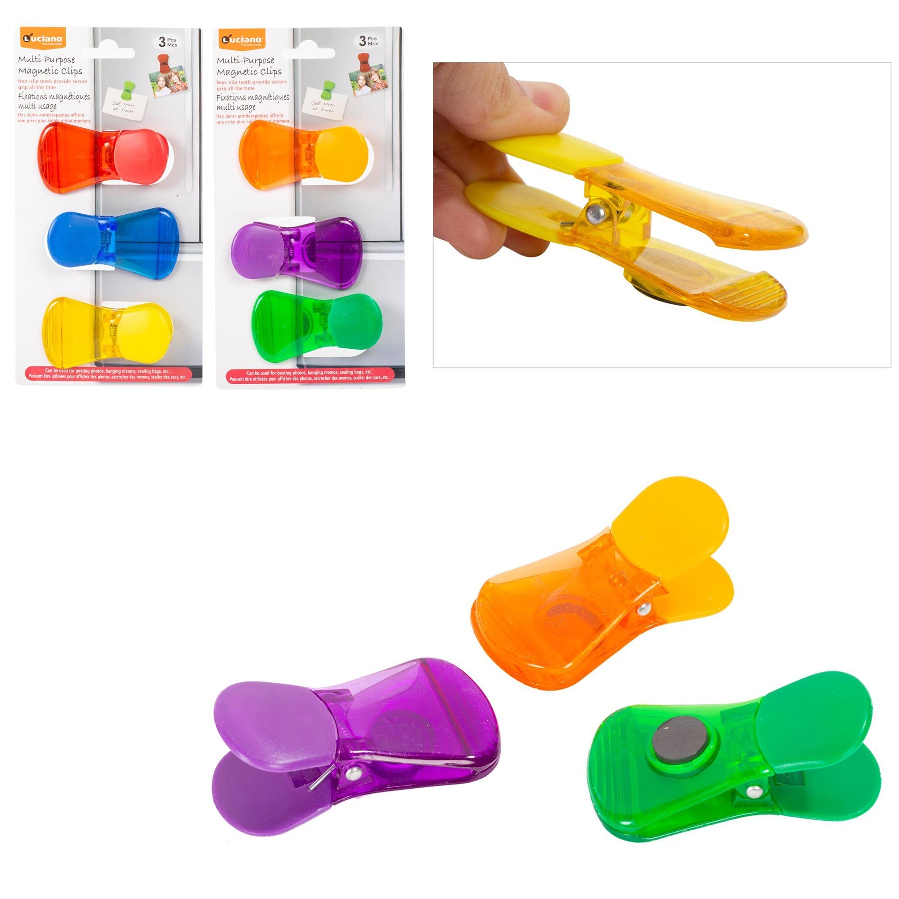Luciano 3 Multi-Purpose Magnetic Clips Plastic 2.75x1.5in each