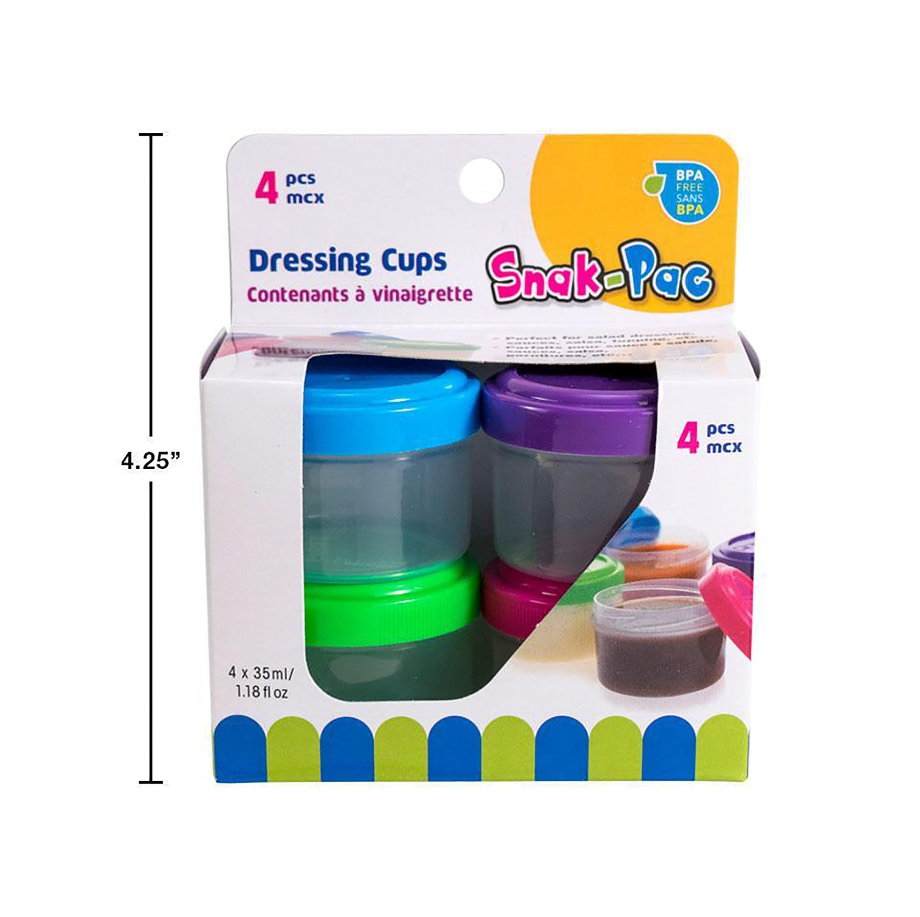 Snak-Pac 4pcs Dressing Cups Set Plastic 1.18oz  1.75x1.25in