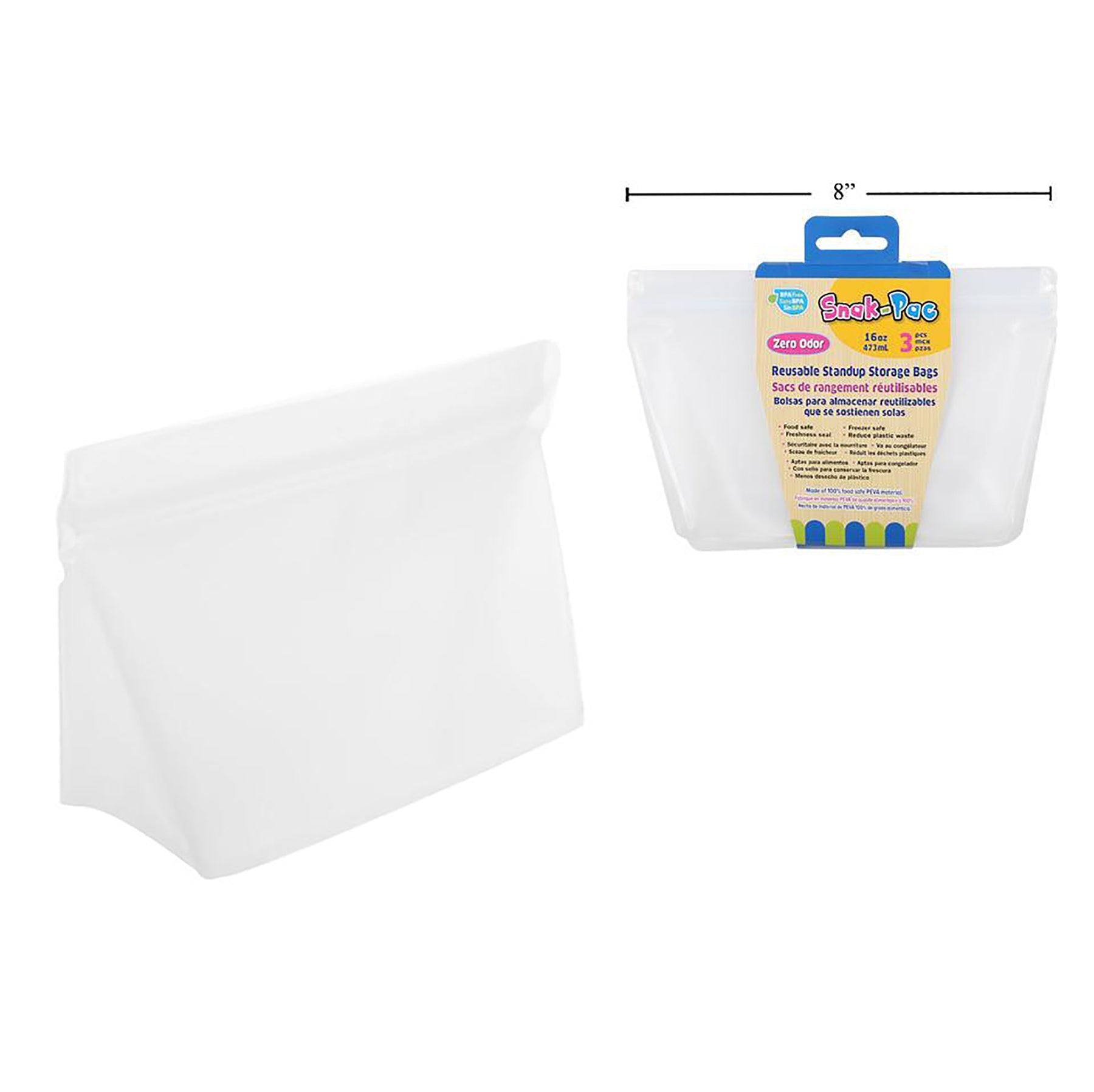 Snak-Pac 3 Reusable Standup Storage Bags 16oz  5x7.6in