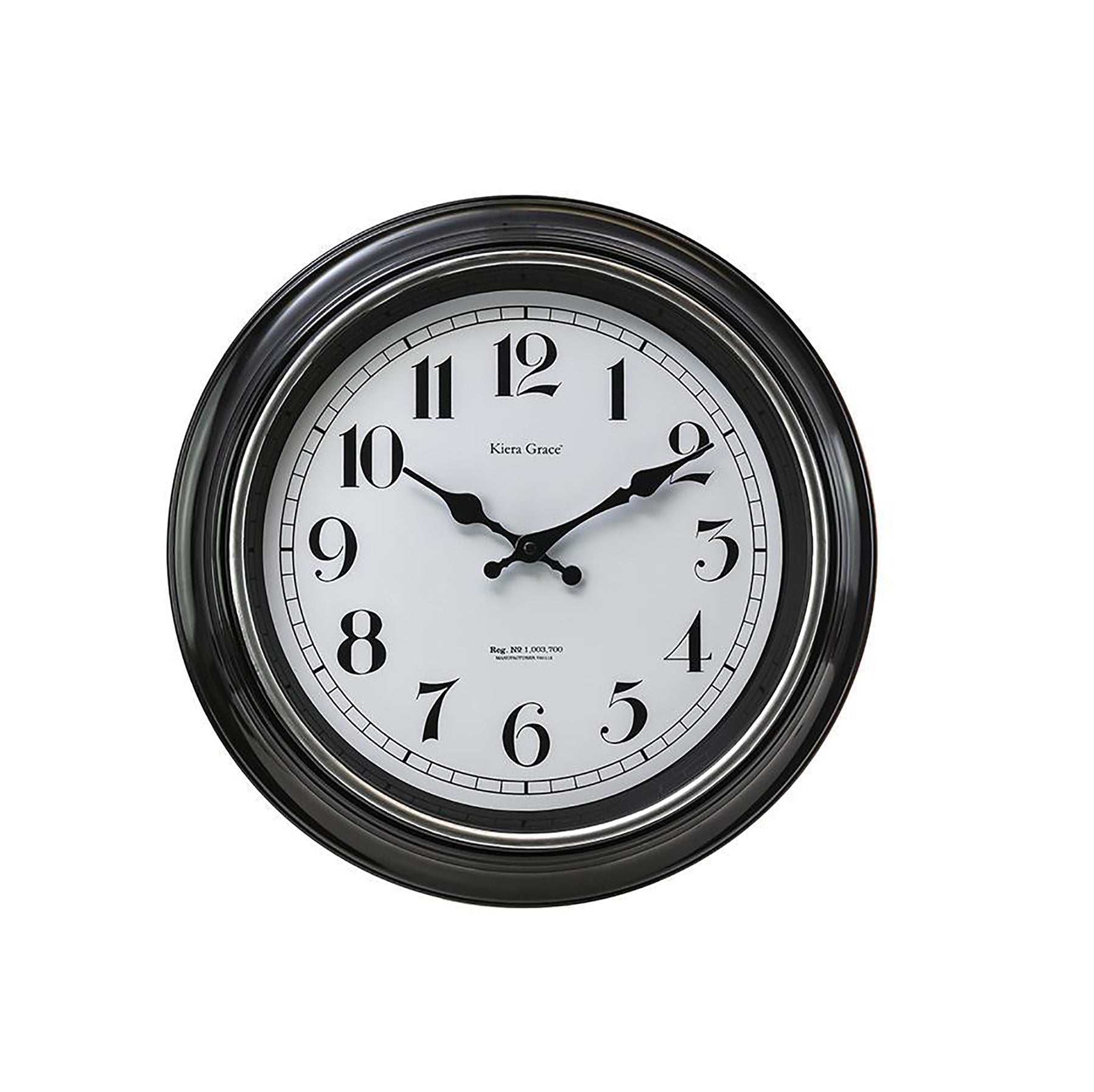 KG Degraw Wall Clock Black Brushed Silver Bezel 16in