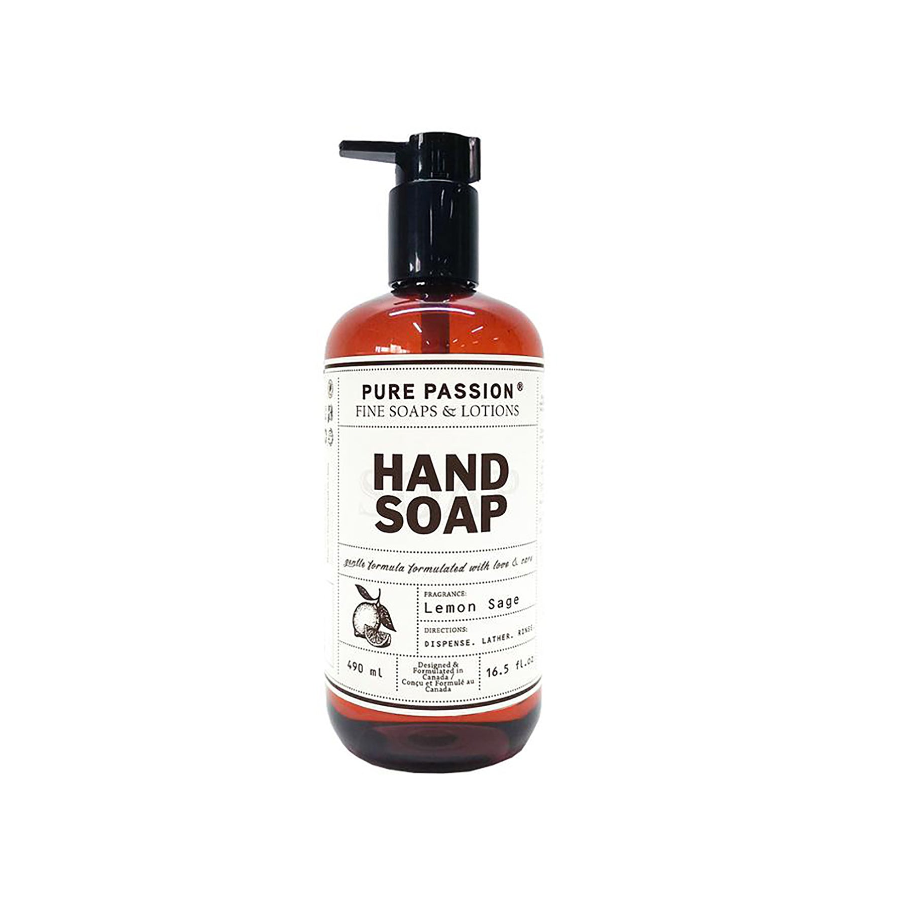 Pure Passion Hand Soap Lemon Sage Pump Bottle 16.5oz (490ml)