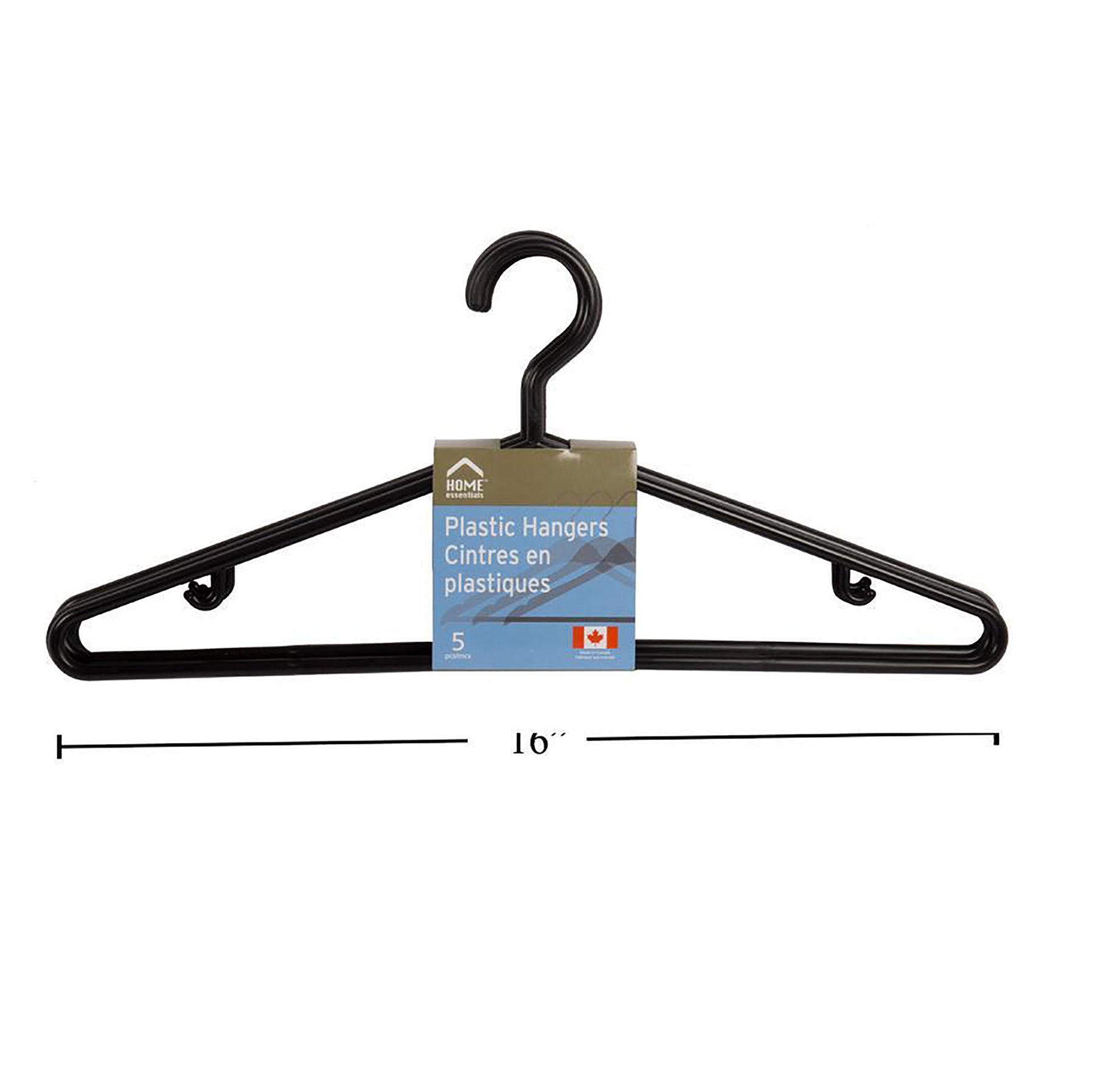 Home Essentials 5 Black Hangers Plastic 16in