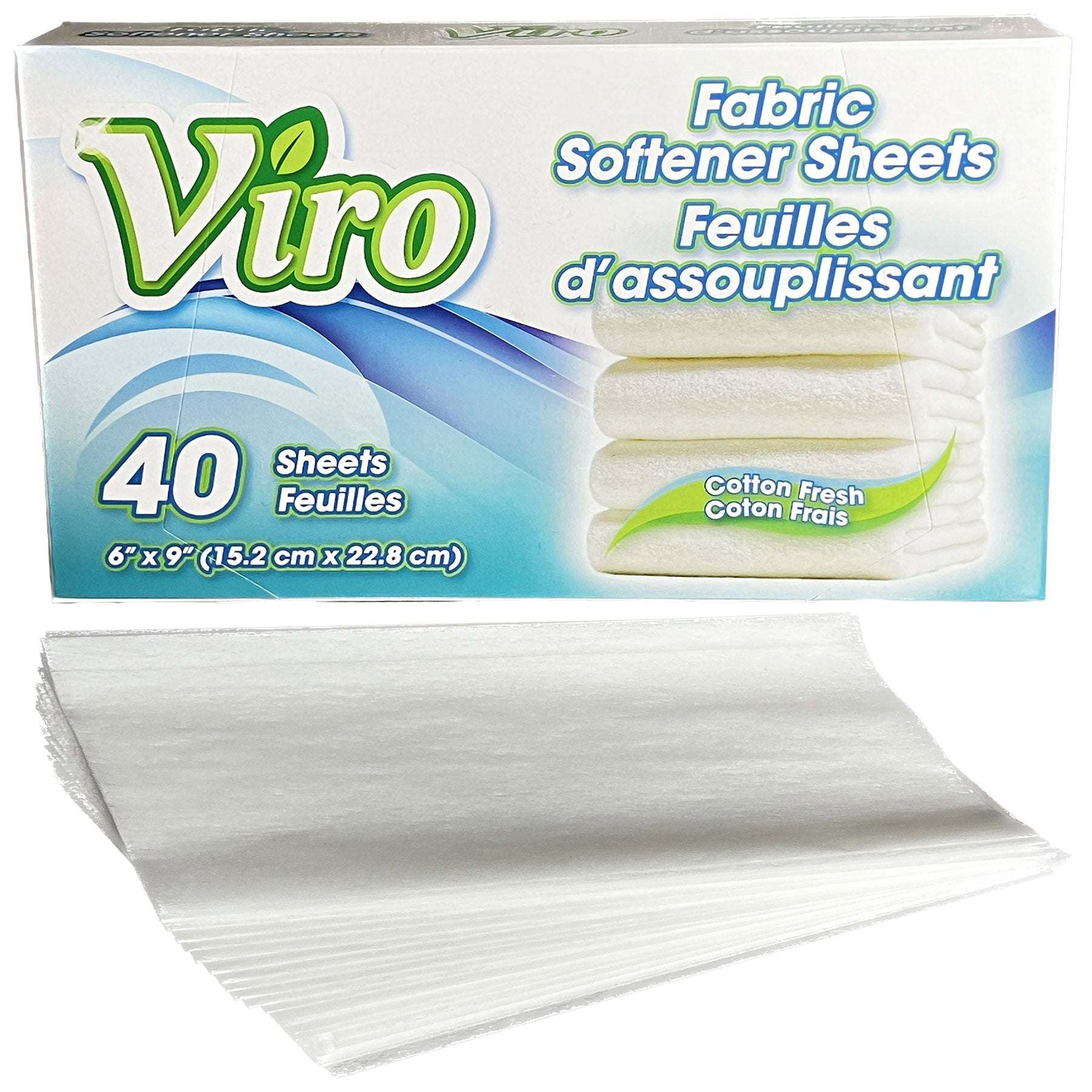 Viro 40 Fabric Softener Sheets Cotton Fresh 6x9in