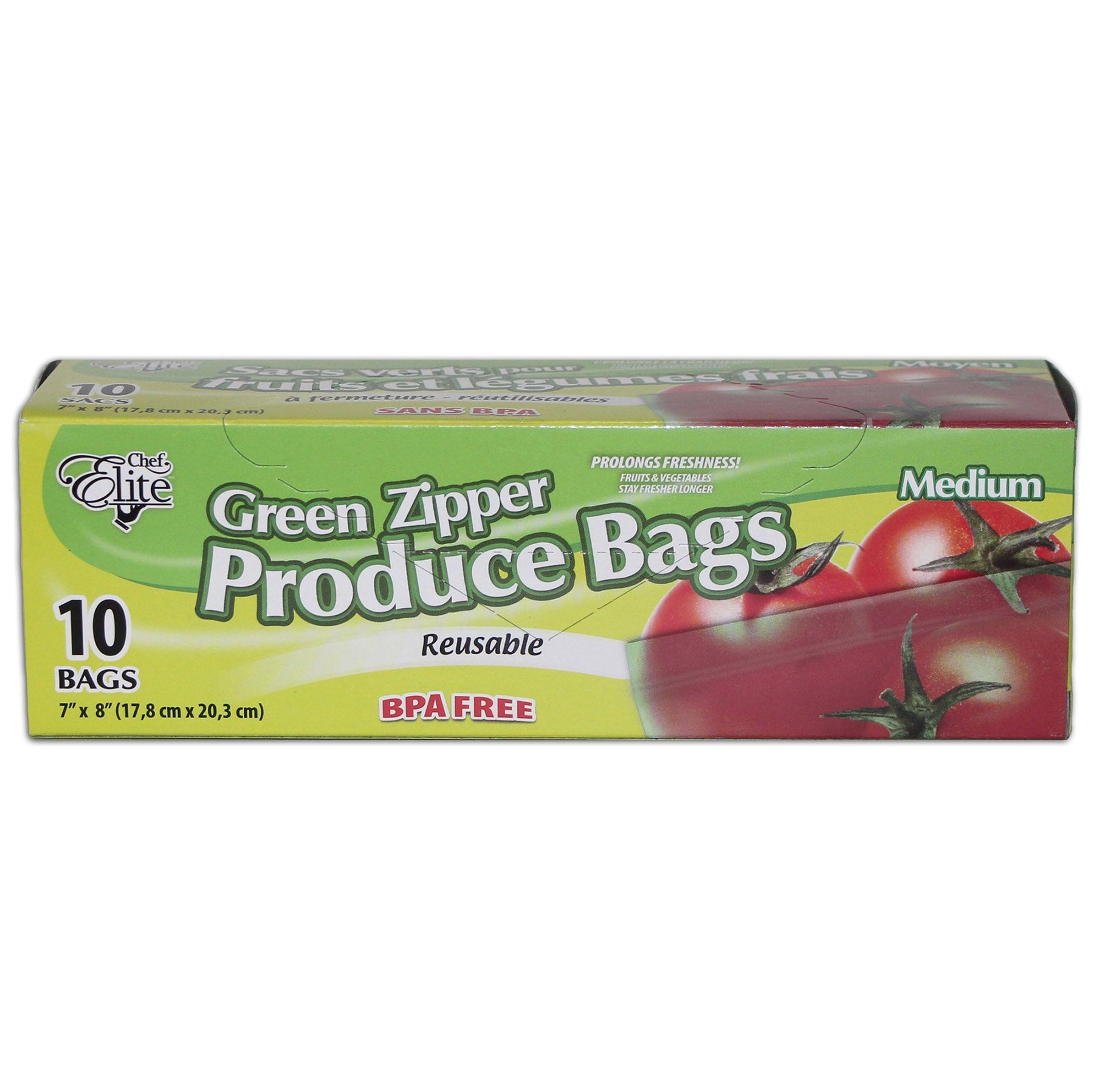 Chef Elite 10 Green Zipper Produce Bags 7x8in