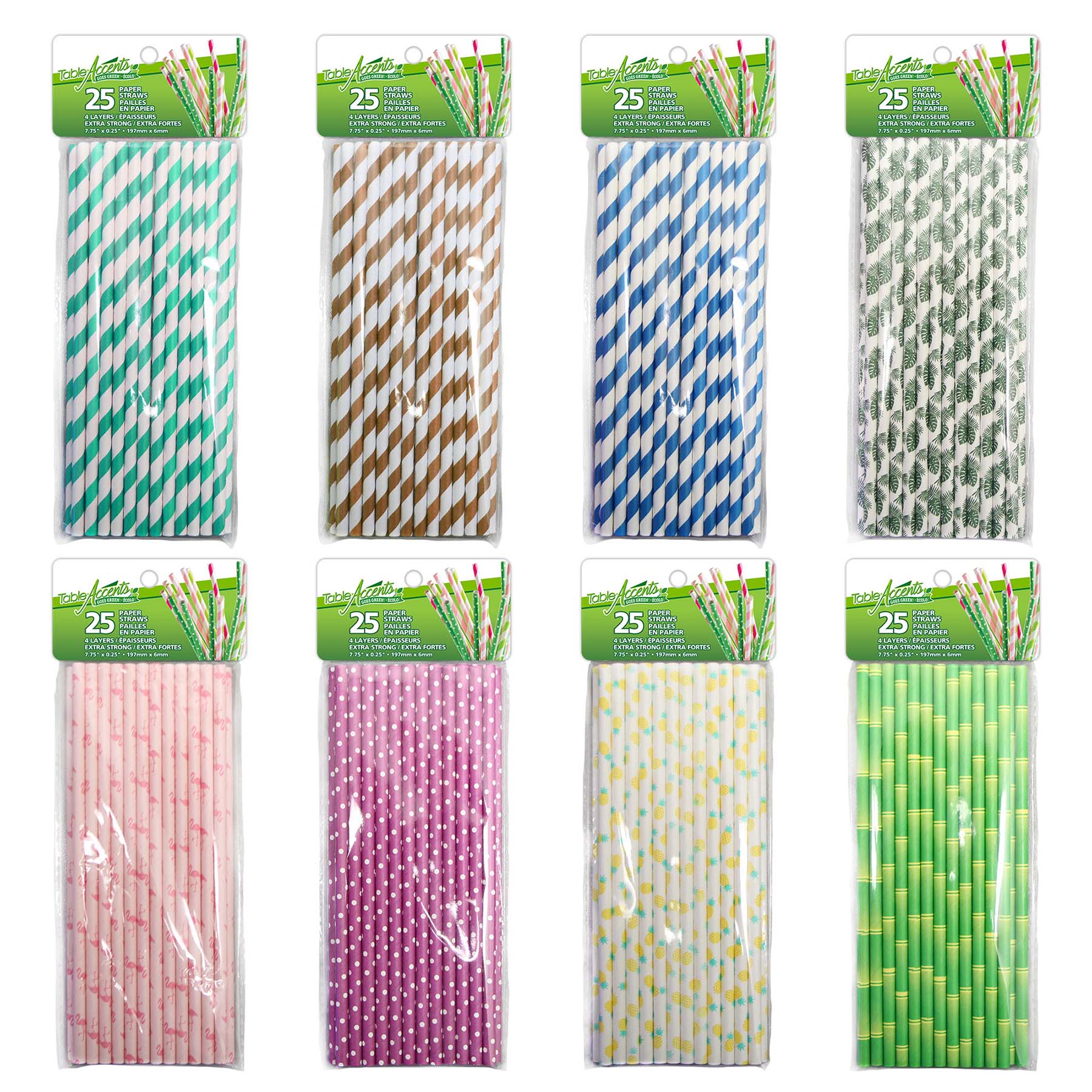 Table Accents 25 Printed Paper Straws 7.75x0.25in