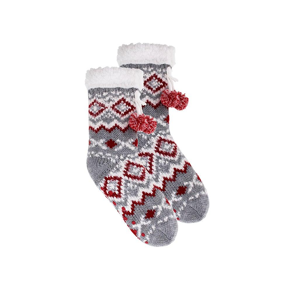 Great Northern - Ladies Knit Lounge Sock With Faux Shearling Lining / Non-Slip Grippers - Dollar Max Depot
