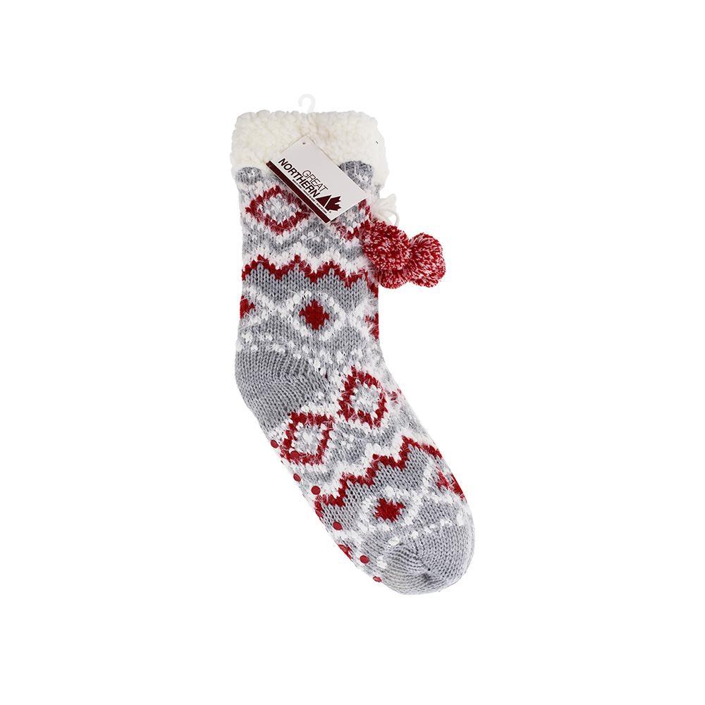 Great Northern - Ladies Knit Lounge Sock With Faux Shearling Lining / Non-Slip Grippers