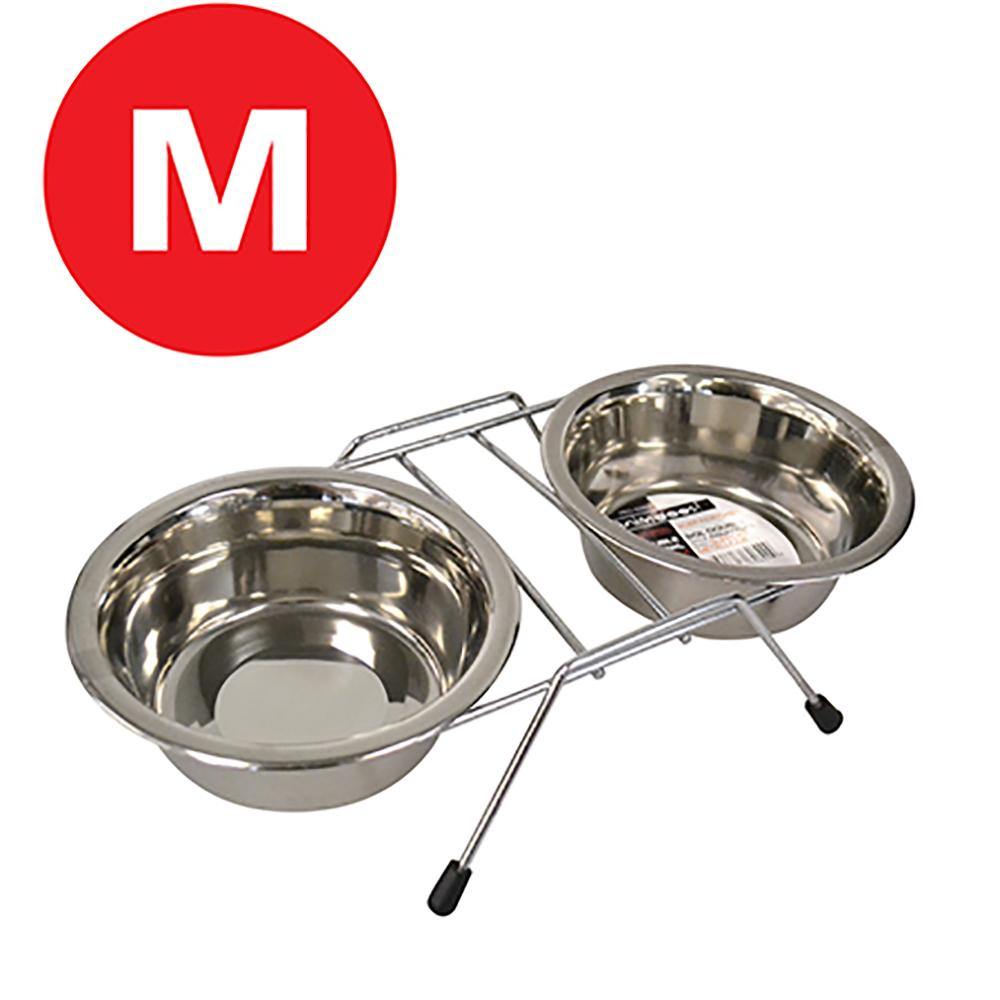 Medium Stainless Steel Double Feeding Bowls - Dollar Max Depot