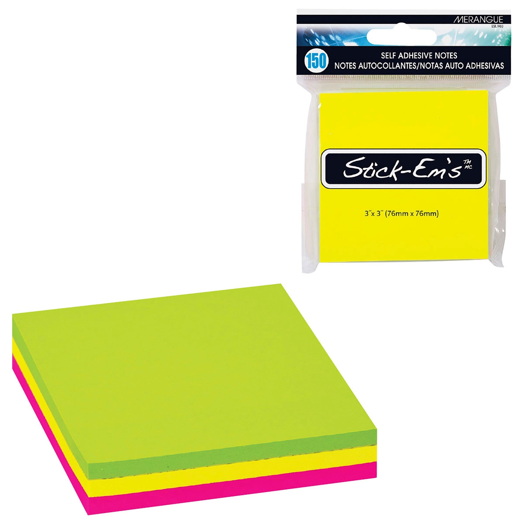 Merangue 150 Self Adhesive Notes Neon 3x3in