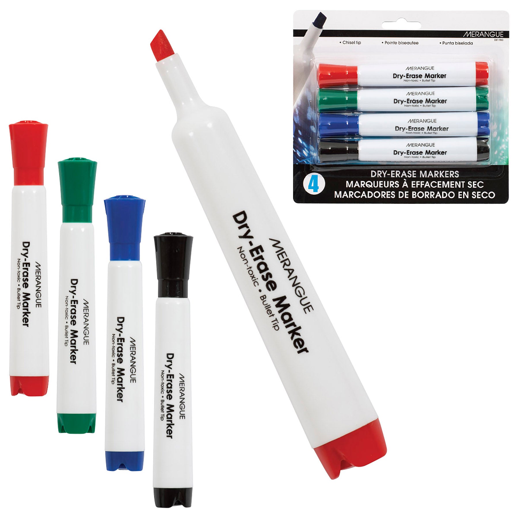 Merangue 4 Dry Erase Markers Odorless Chisel Tip