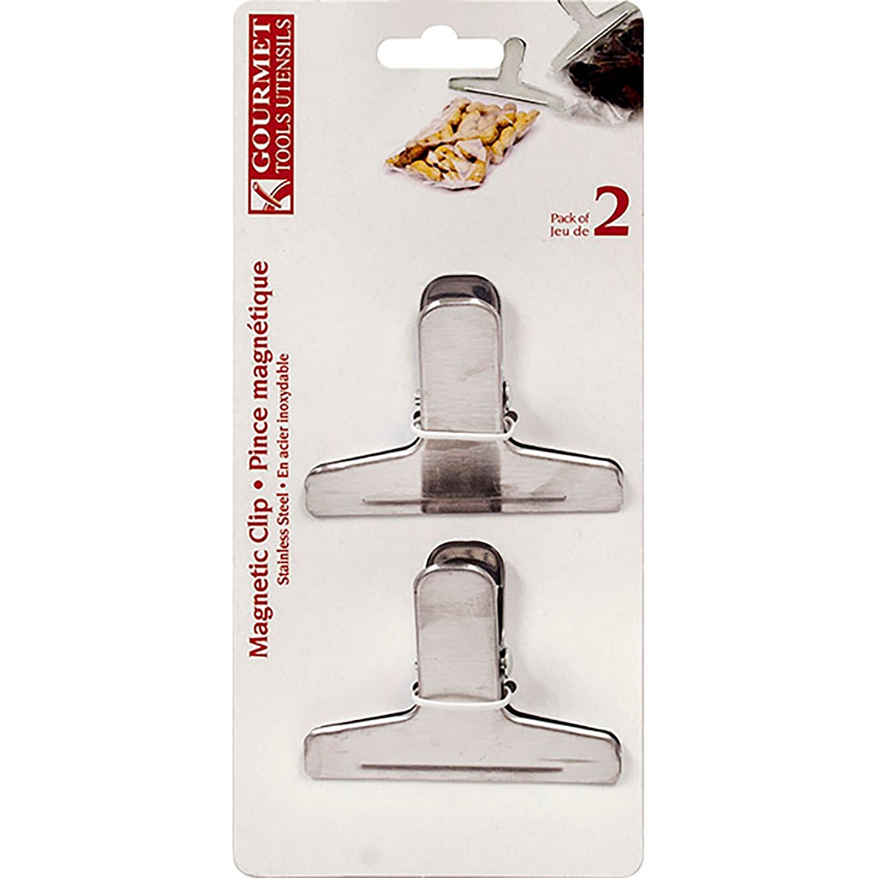 Gourmet 2 Stainless Steel Magnetic Clips 3x2.3in each