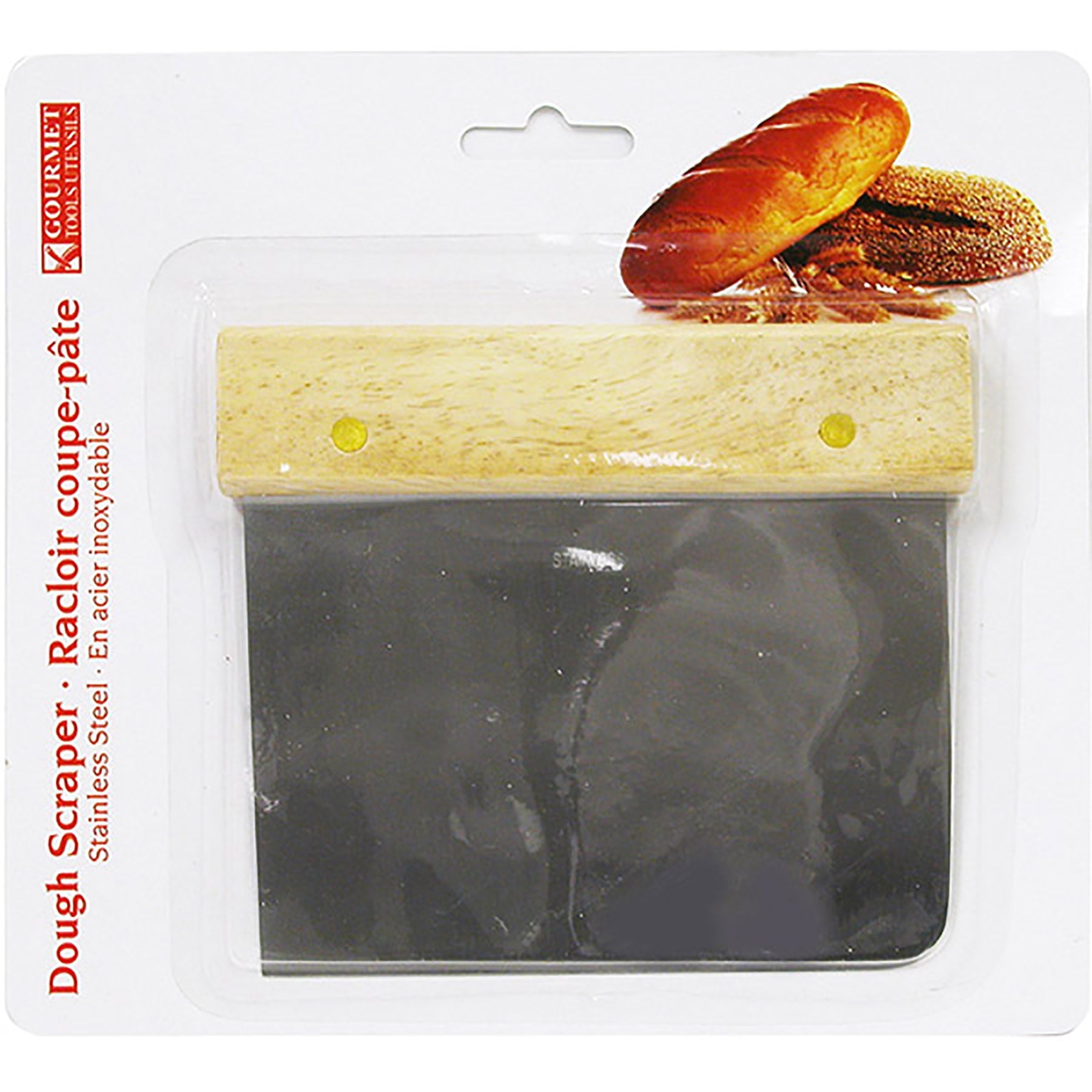 Gourmet Dough Scraper Stainless Steel with Wooden Handle 5x4.25in