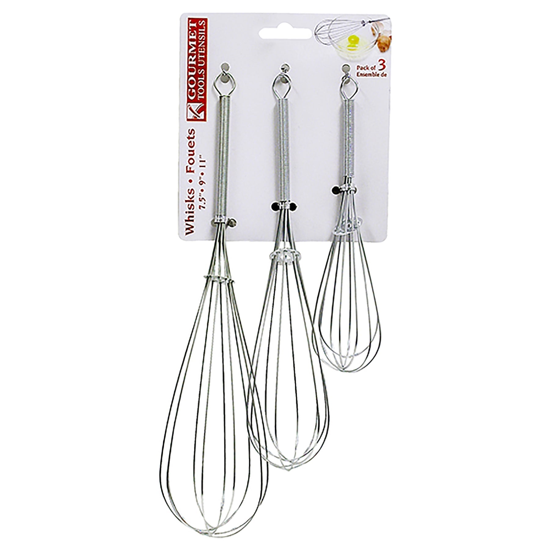 Gourmet 3pcs Whisk Set Stainless Steel 7.5in - 9in - 11in