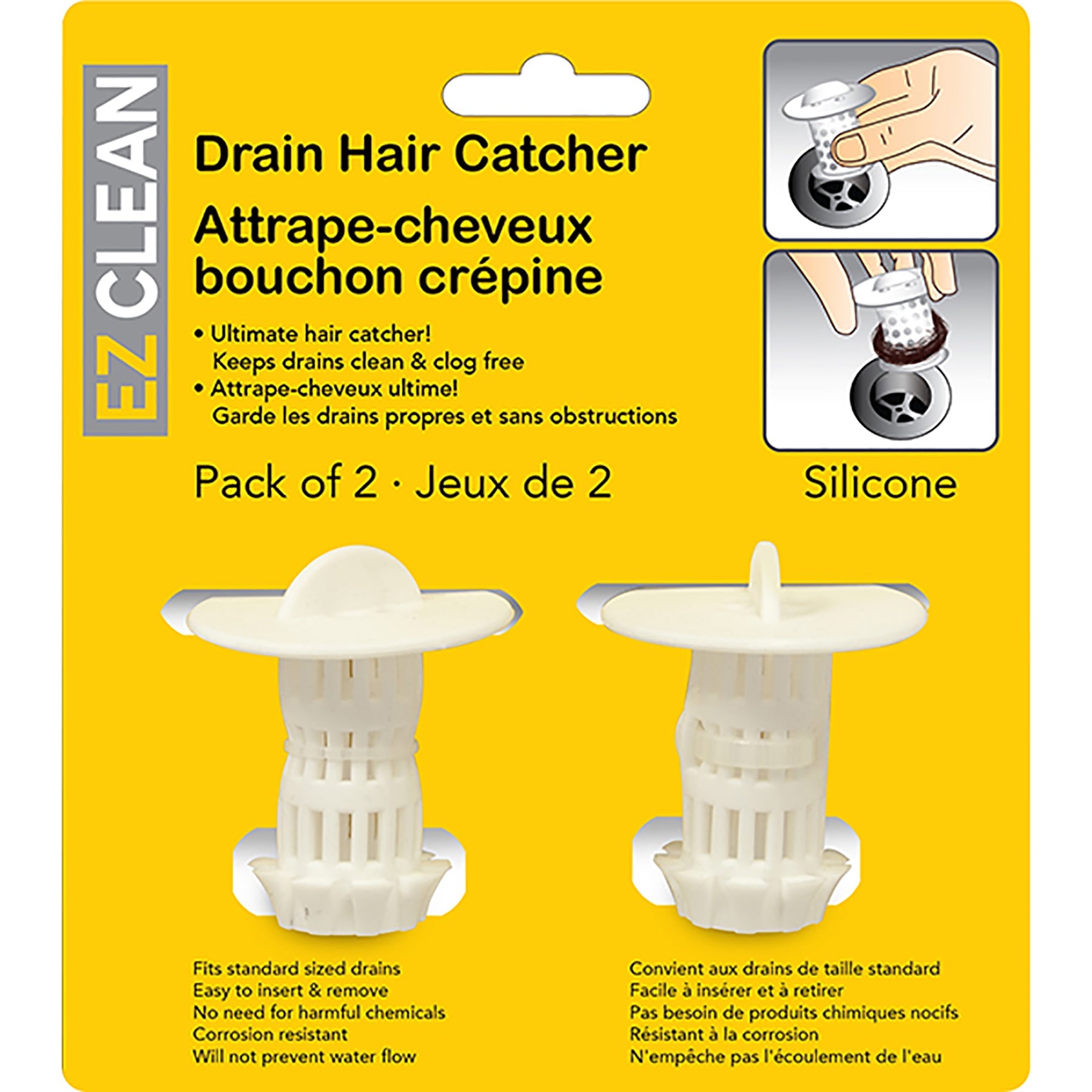 EZClean 2 Drain Hair Catchers Silicone White 2.4in