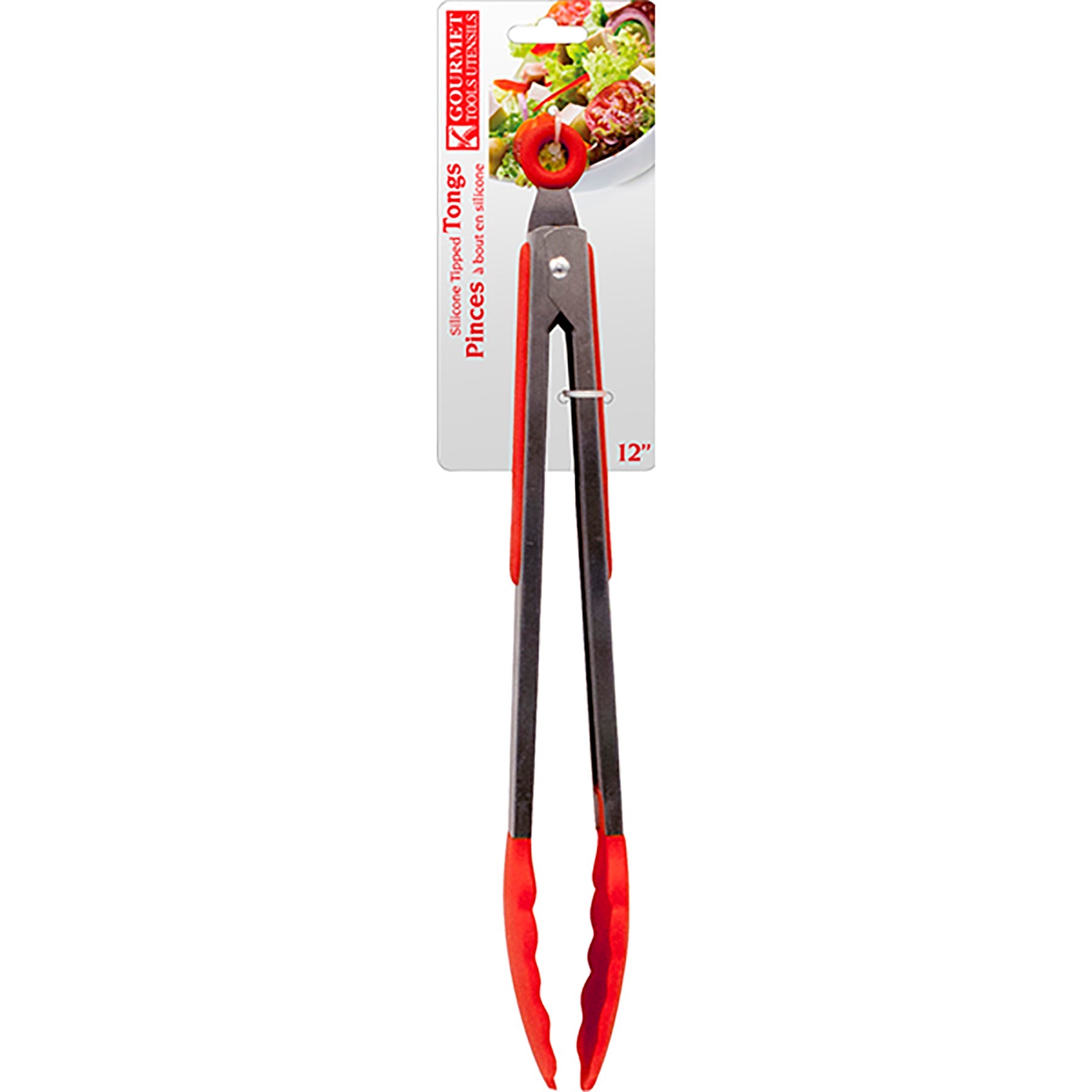 Gourmet Tongs Red Tipped Silicone 12in