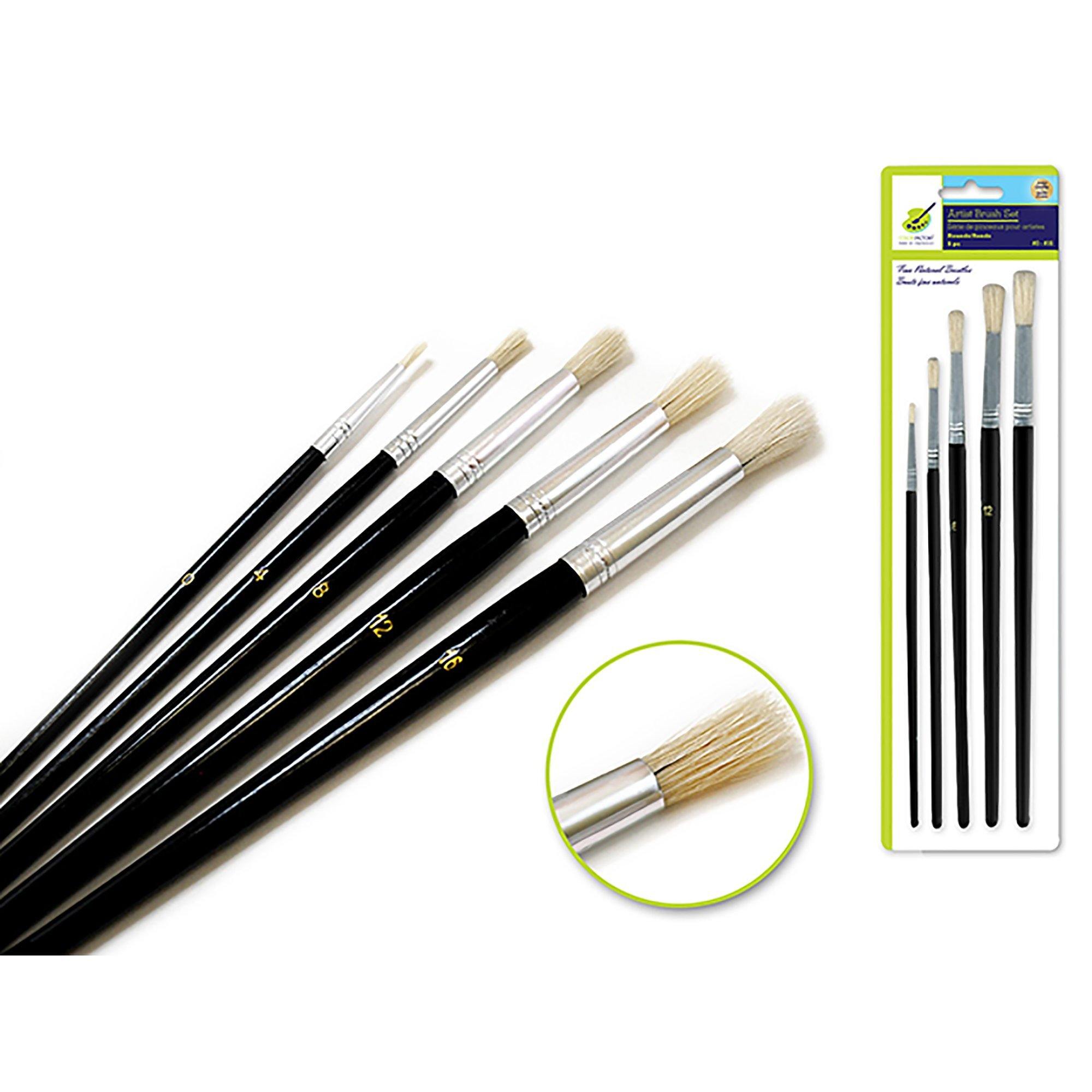 Rounds Artist Brush Set: #0-#16 Fine Bristle X5 Wood Handle - Dollar Max Dépôt