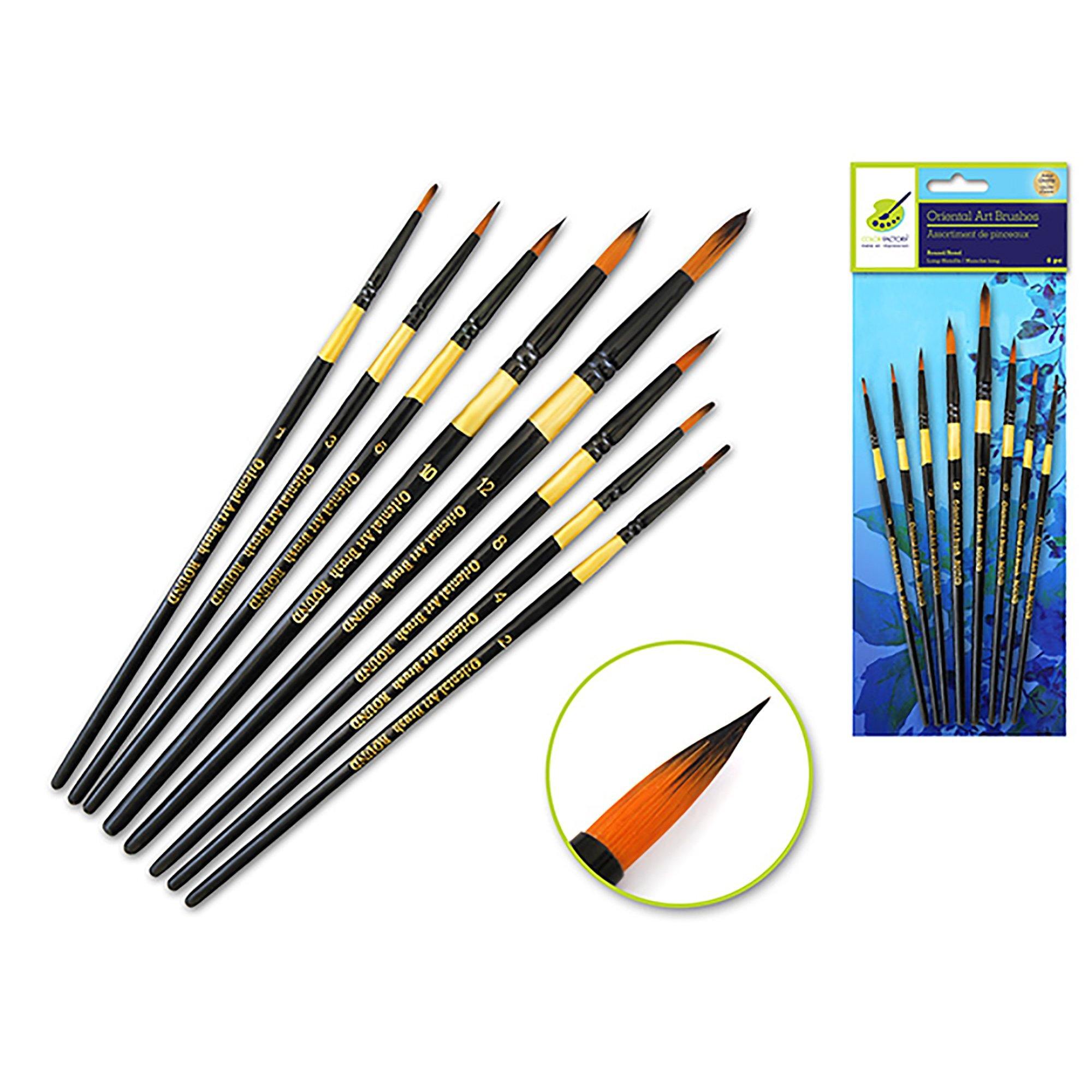 Round Set Artist Brush Set: Oriental Art Inspired X8 Wood Handle - Dollar Max Dépôt