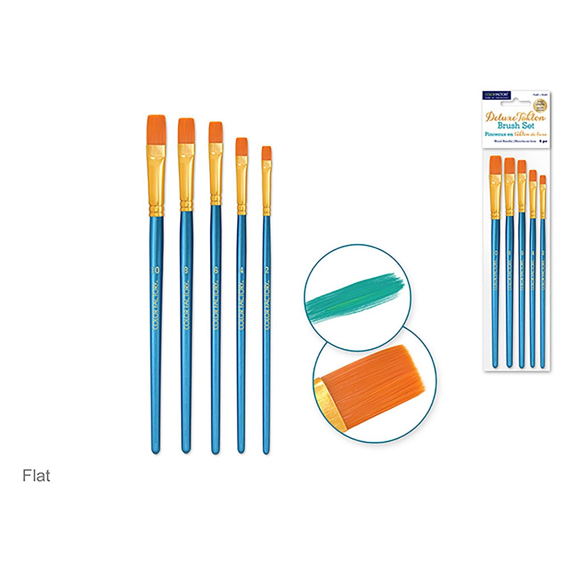 Flat Artist Brush Set: Canva Deluxe Taklon Brush Sets X5 Wood Handle - Dollar Max Dépôt
