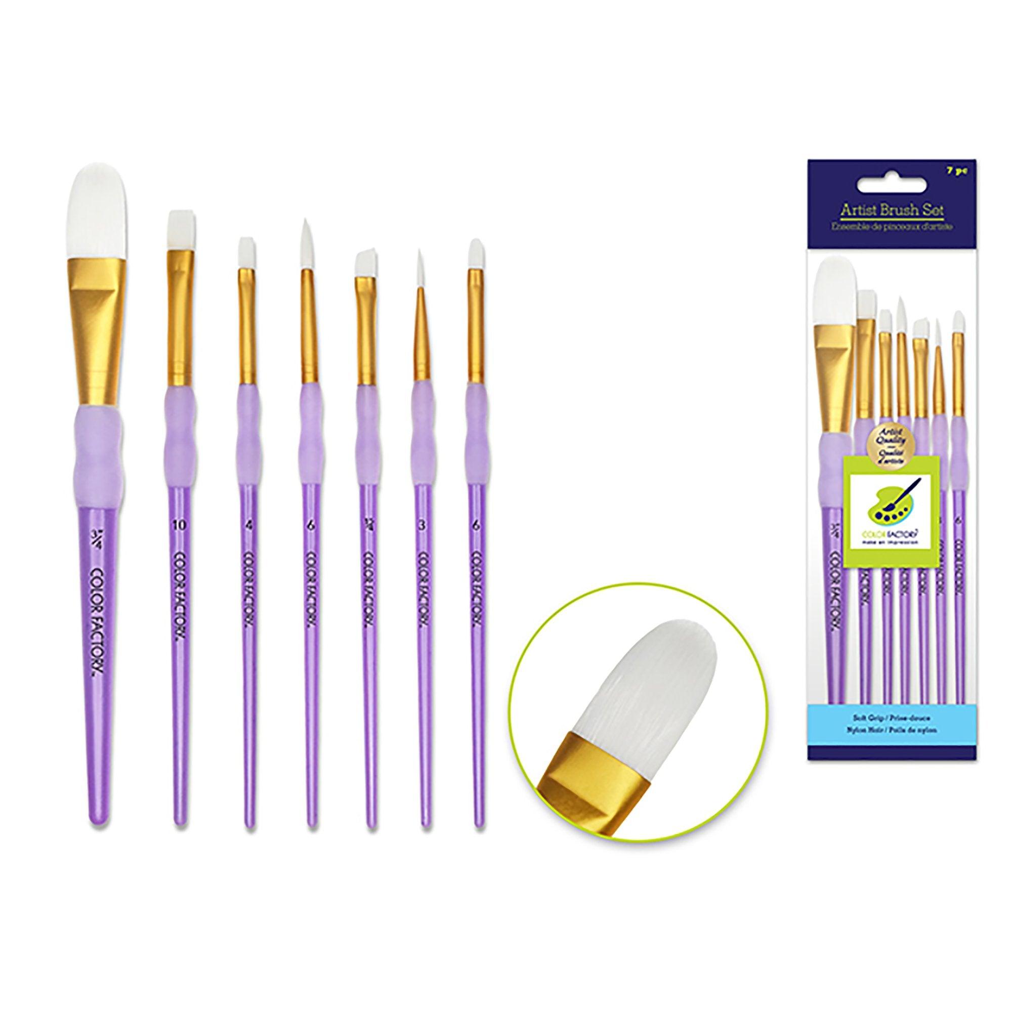 Artist Brush Set: Nylon Hair Shimmer Series Soft Grip x7 Plastic Handle - Dollar Max Depot