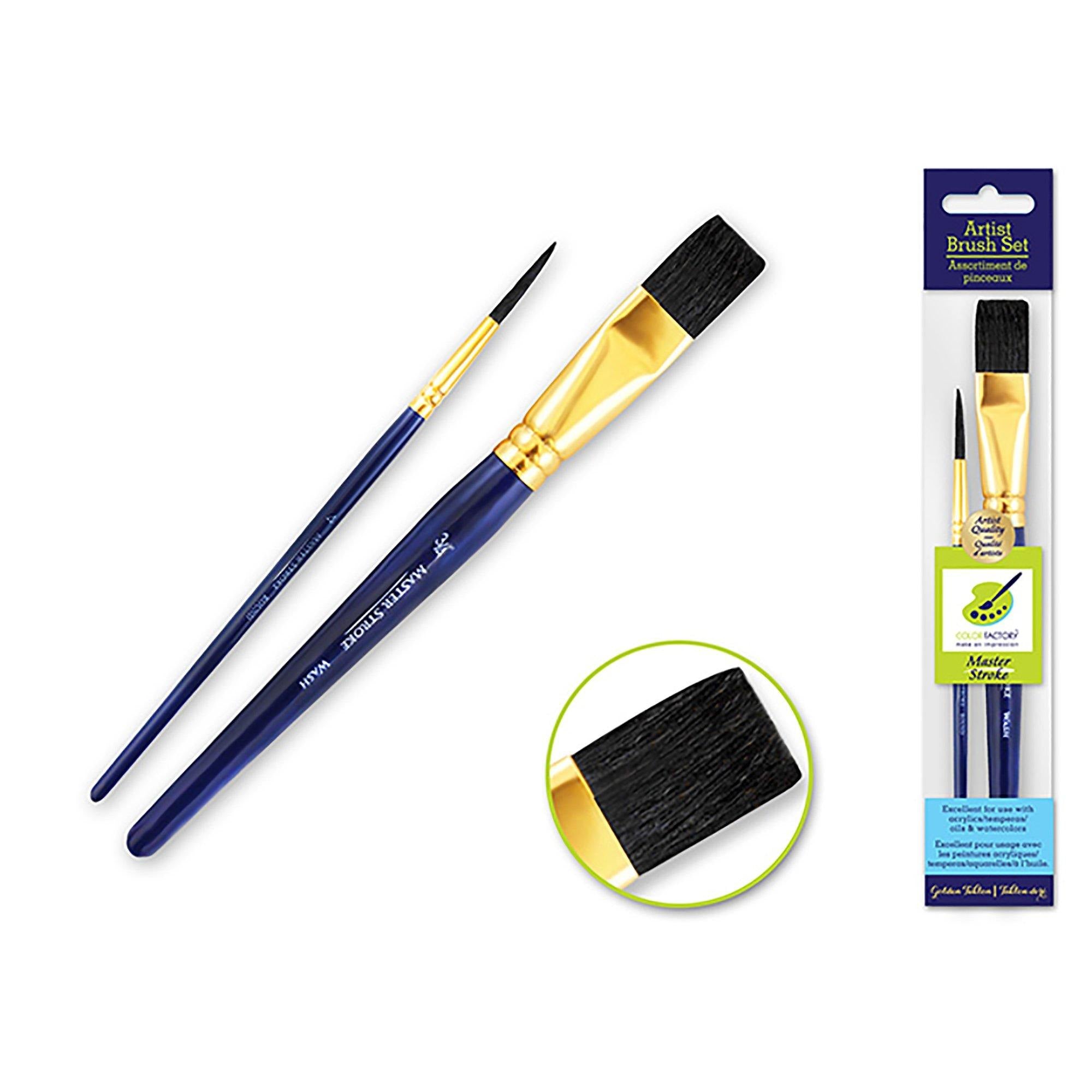 Wash 3/4"+Rnd #4 Artist Brush Set: Master Stroke Set X2 Wash3 Black Bristle - Dollar Max Dépôt