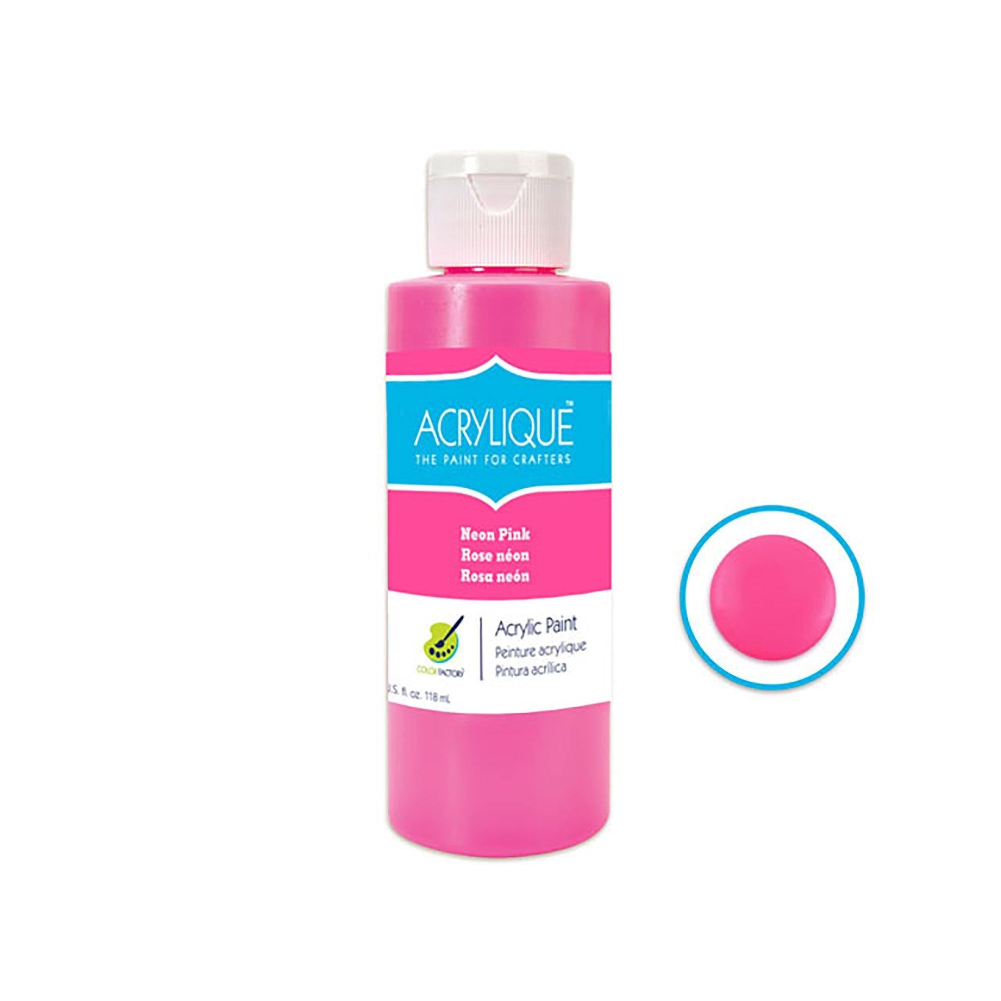 204 Neon Pink Color Factory: 4Oz Acrylique Paint For Crafter'S - Dollar Max Dépôt
