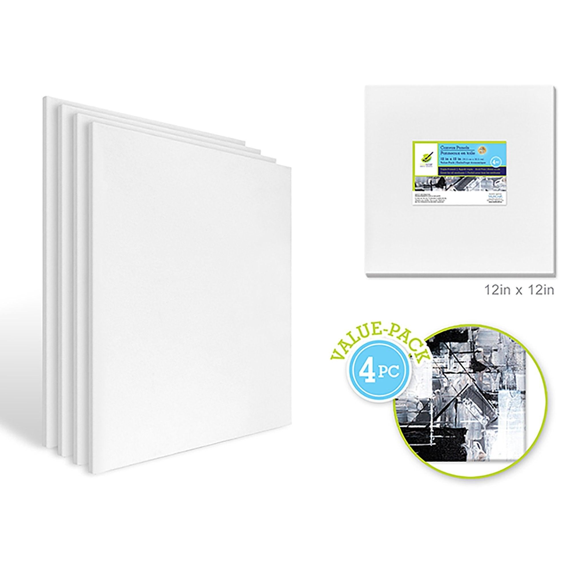 Canvas Panels Primed: 12 inch X 12 inch Value Pack 4pc Artist Quality - Dollar Max Depot