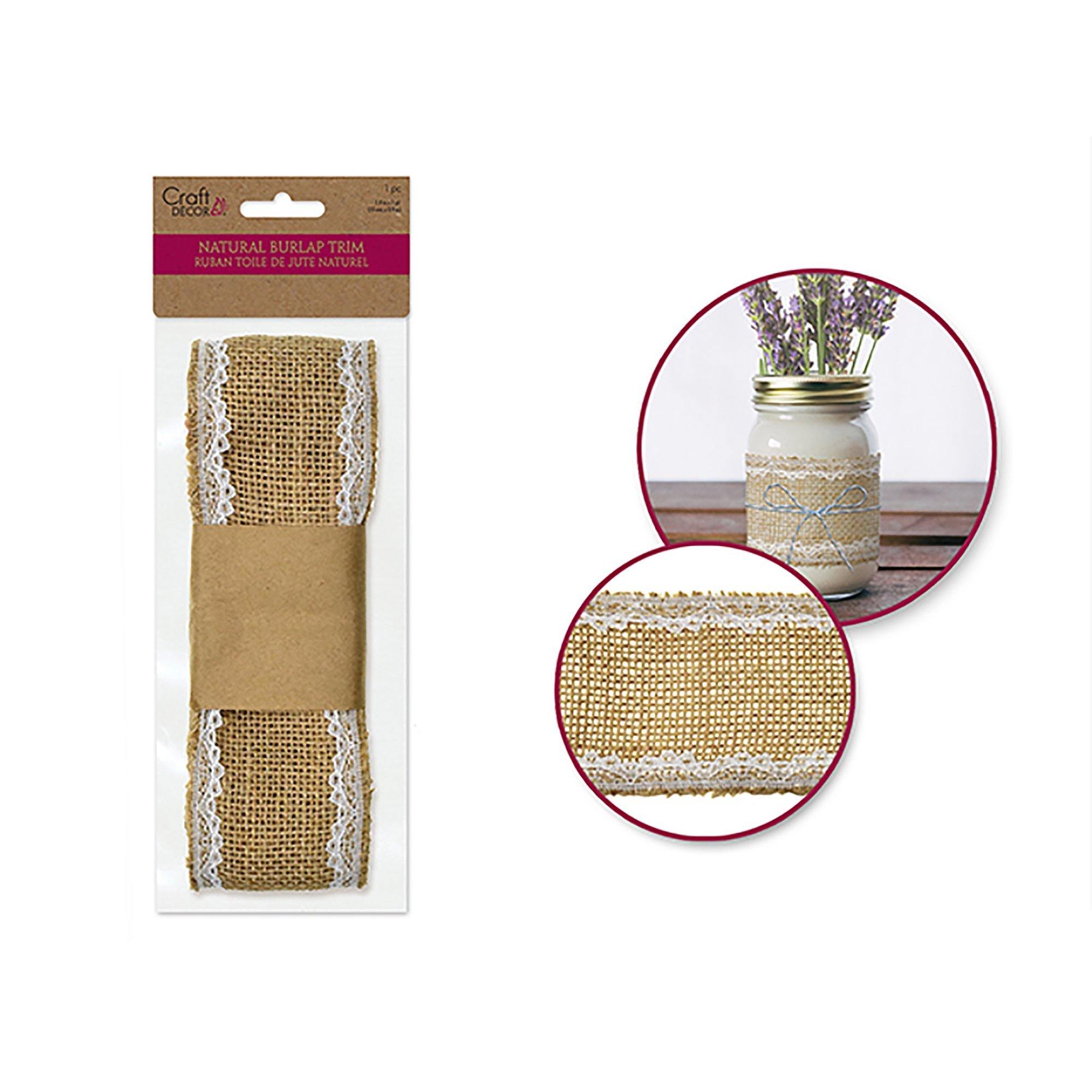 Craft D≈Æcor Ribbons: 6Cmx1.5M Natural Burlap Trim With Lace - Dollar Max Dépôt