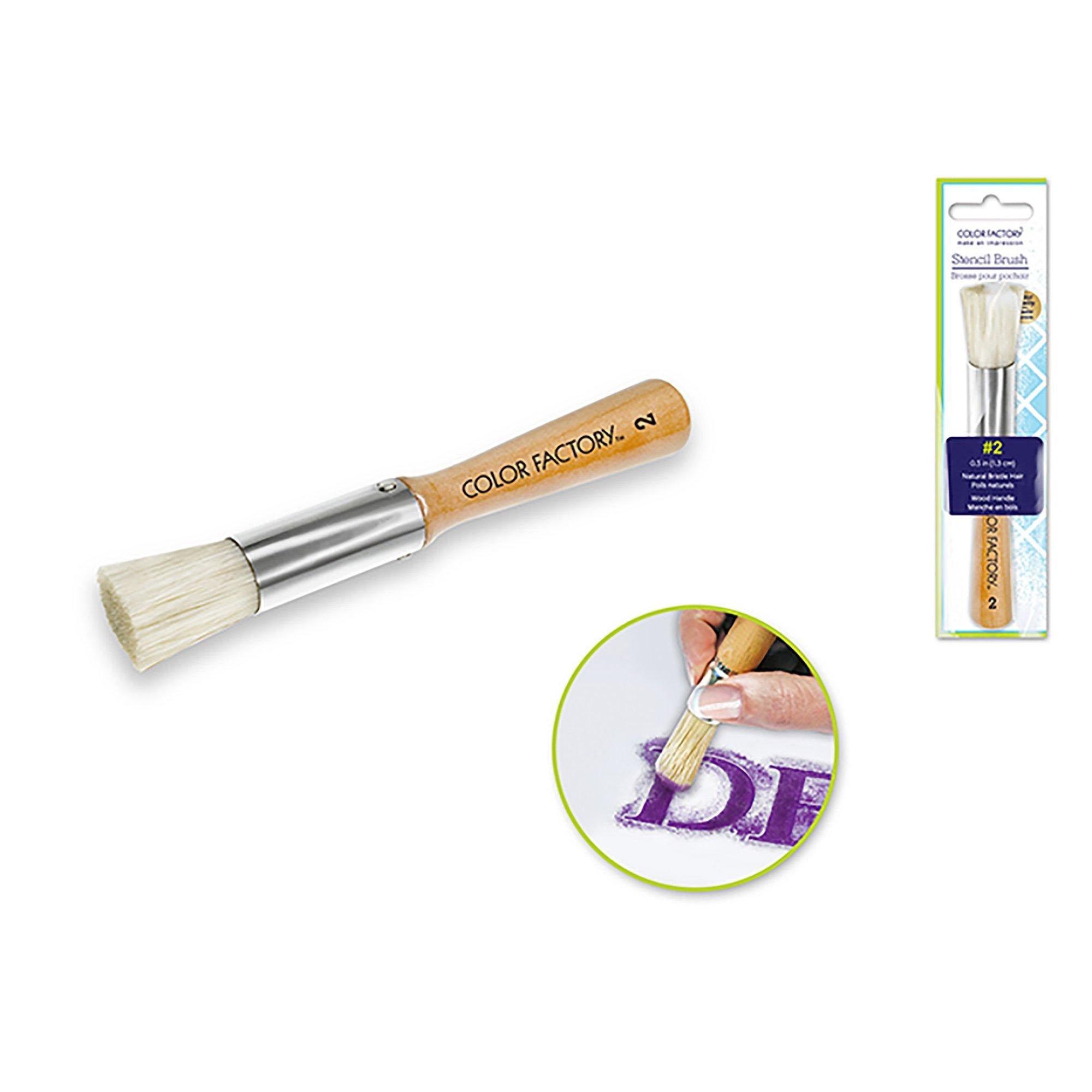 Color Factory: 1/2" Stencil Brush (#2) Wood Handle Metal Studded Ferrule - Dollar Max Dépôt