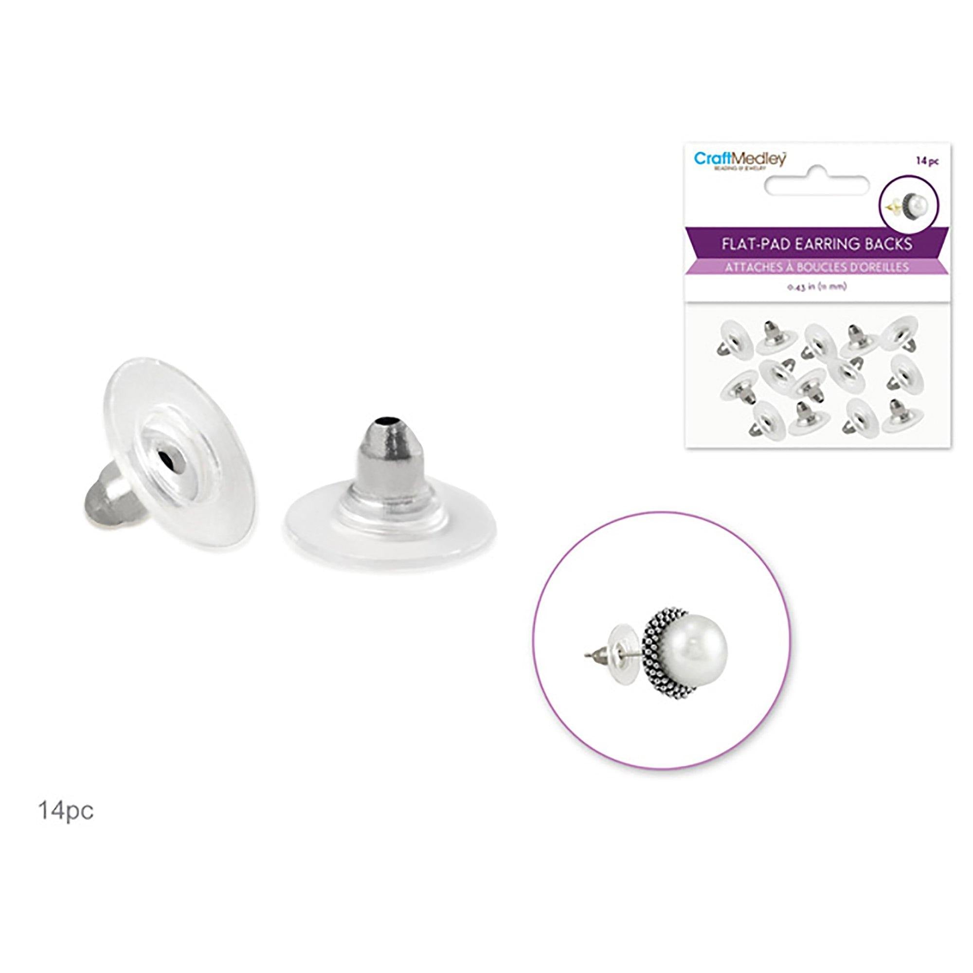 Silver Jewelry Findings: 11Mm Clear Flat-Pad Earring Back X14 - Dollar Max Dépôt
