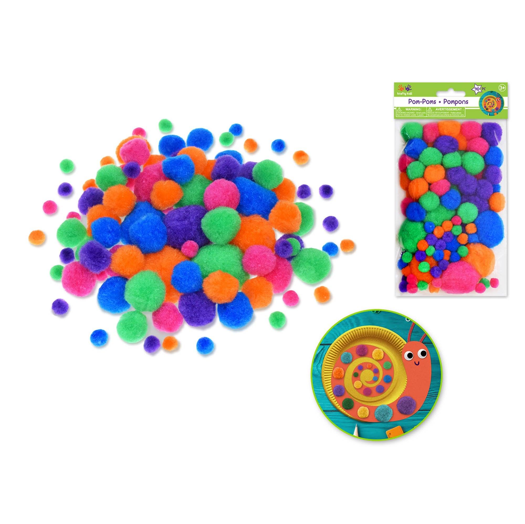 Krafty Kids Pom Poms Jumbo Pack X 90 Asst Glam Colors - Dollar Max Depot