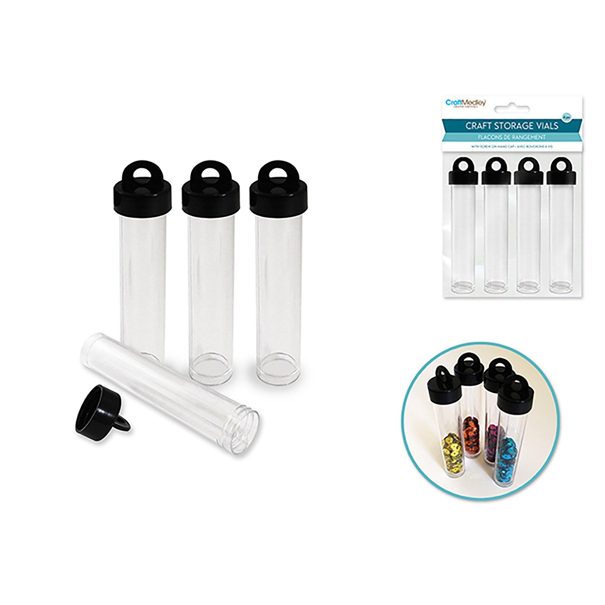 Craft / Bead Storage : Round Tube Vials W / Screw Hang Cap X4 - Dollar Max Dépôt