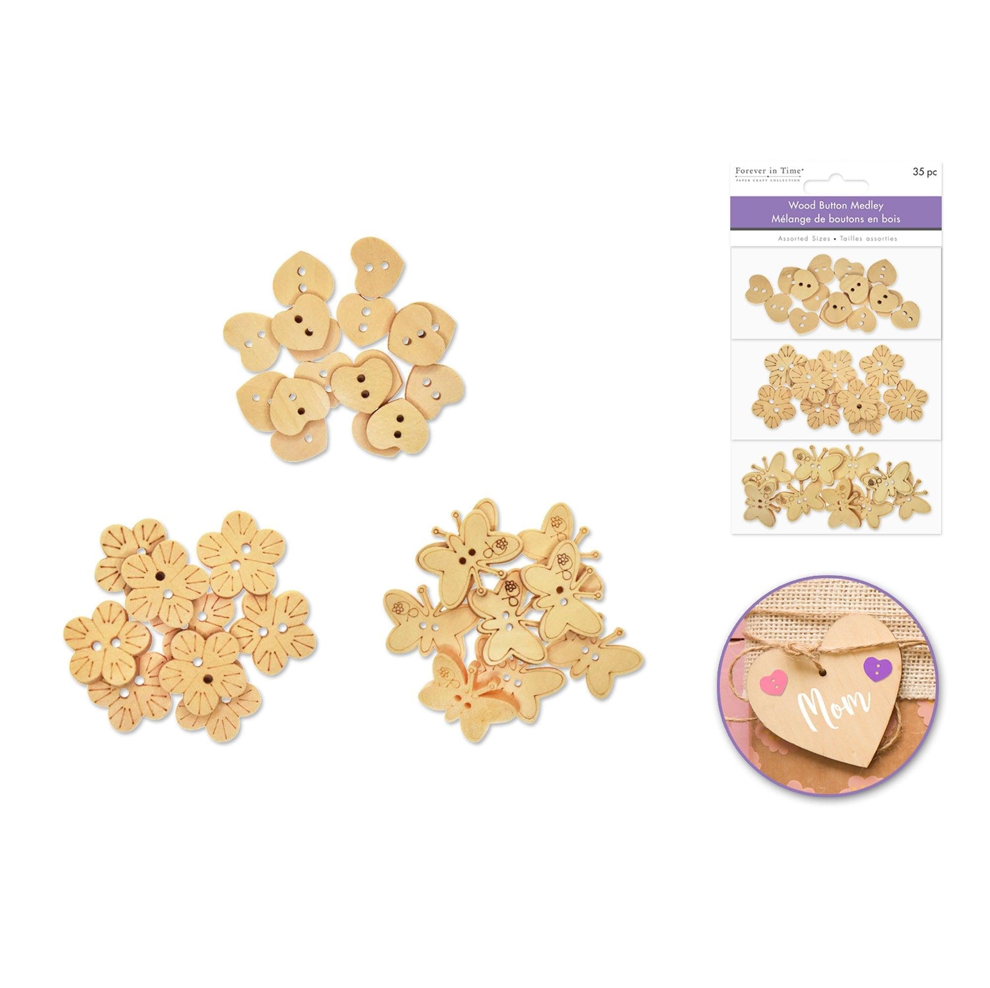 Button Embellishment Wood Button Medley 3-Tier - Dollar Max Depot