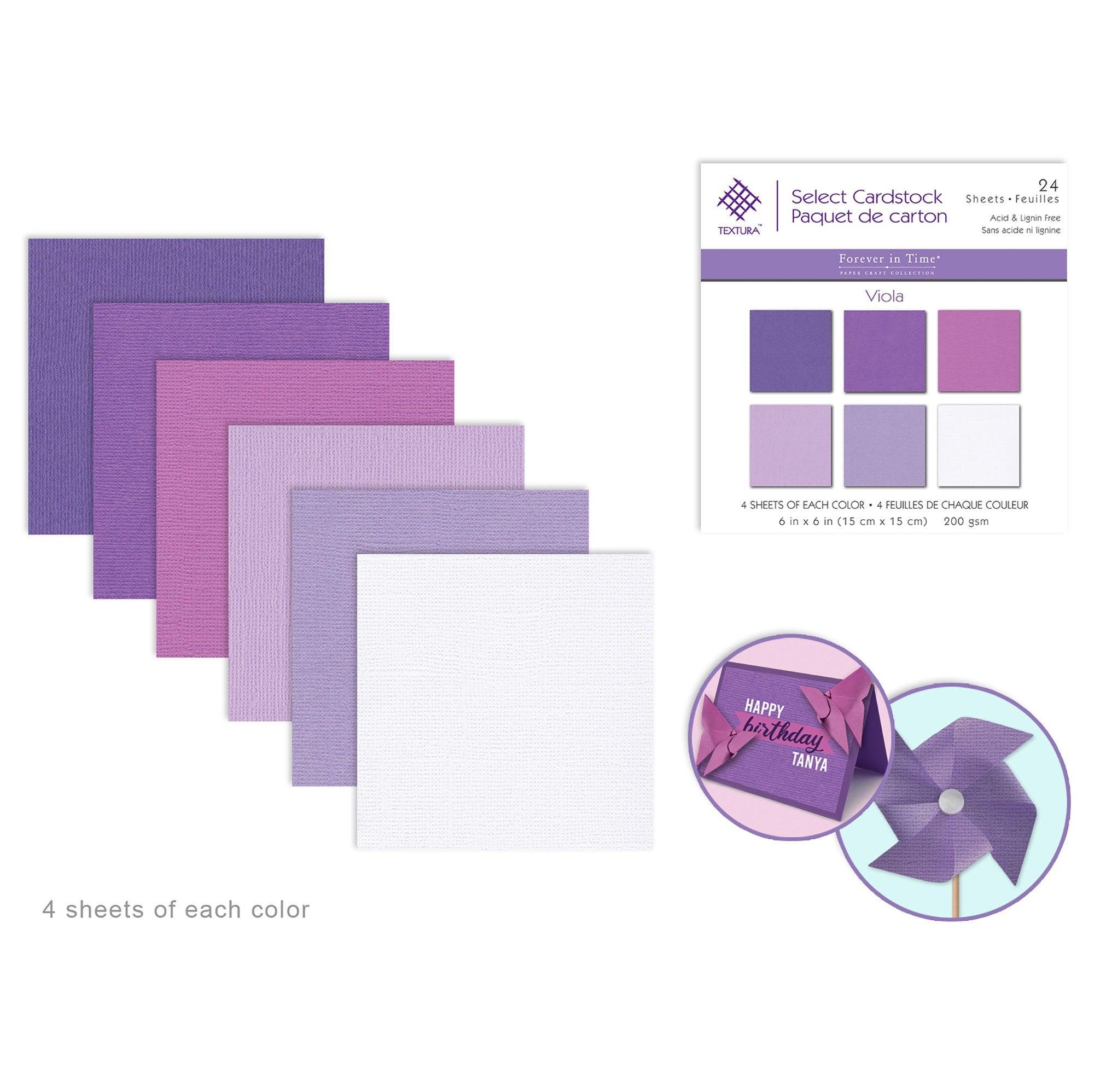 Cardstock 6in X6in Textura Select Packs x 20 Asst Viola - Dollar Max Depot