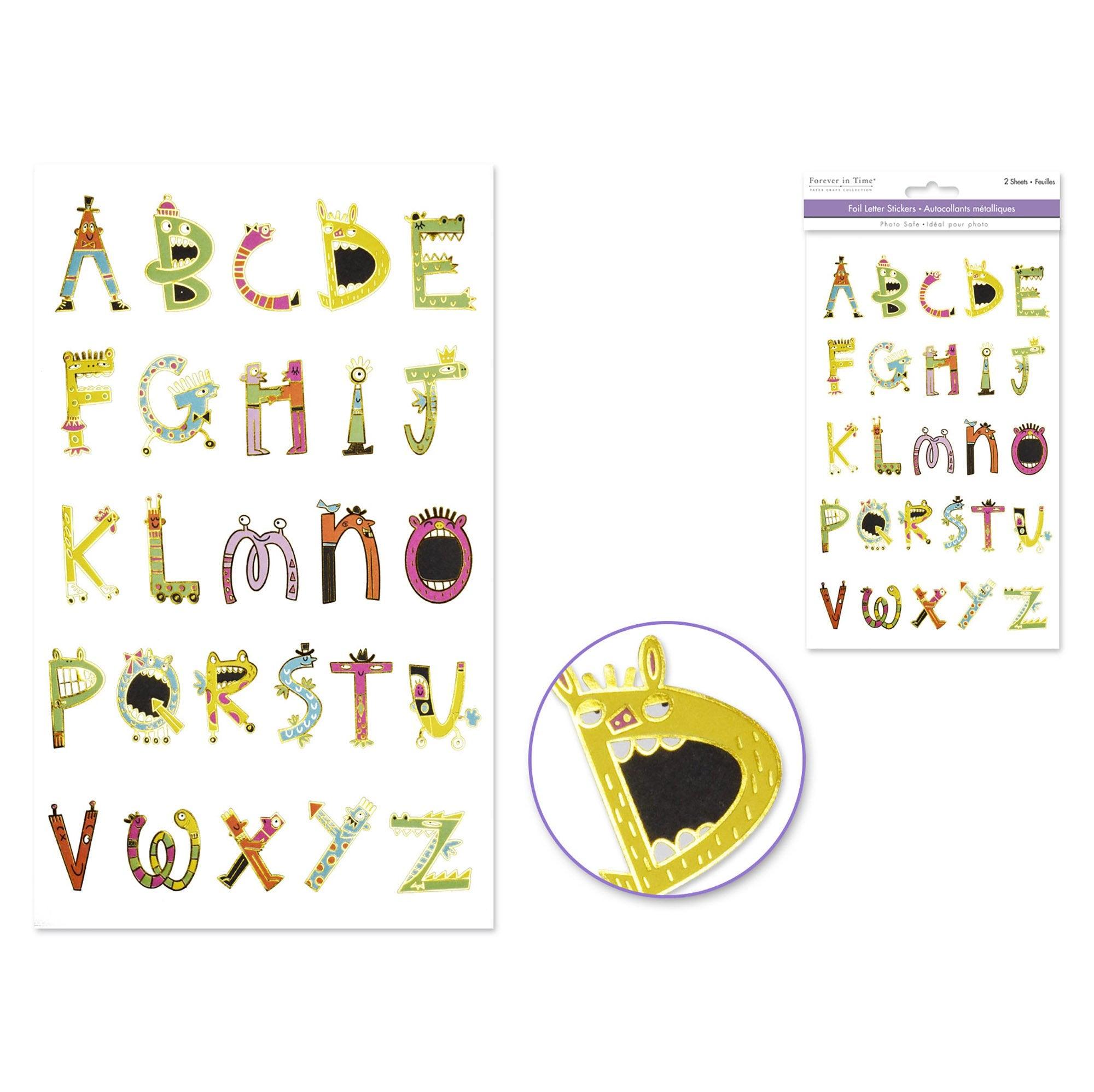 Paper Craft Stickers: 5.75 in x9.45 in Alpha Foil Fun 2 Sheets - Dollar Max Depot
