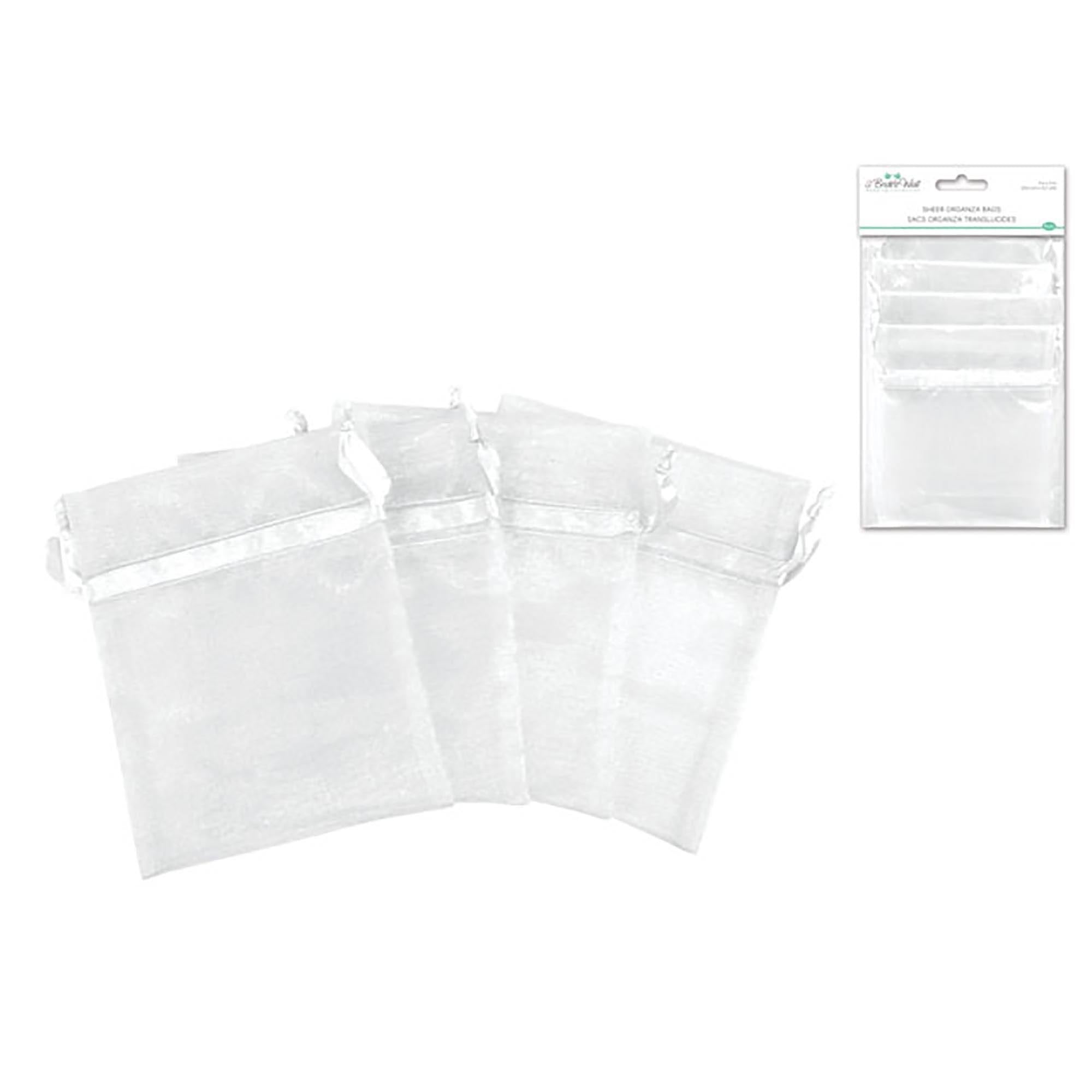 White A Brides Wish: 4"X5" Organza Bags X4 Sheer W/Ribbon String - Dollar Max Dépôt