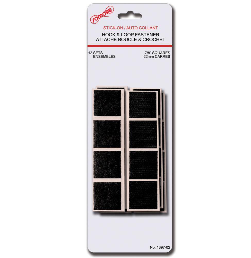 Hook & Loop Fastener - 12 Stick-On Black - 7/8" Squares - Dollar Max Depot