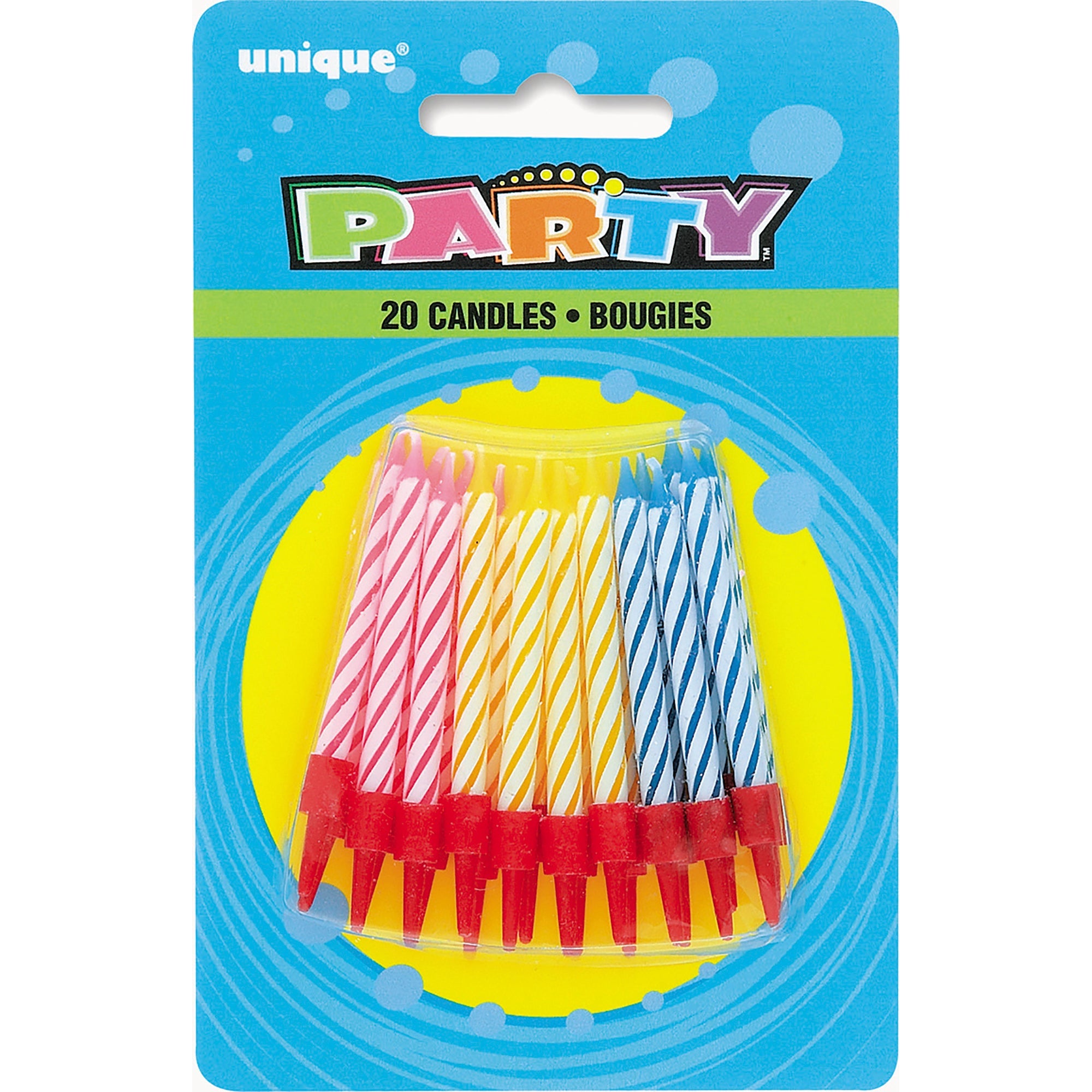 20 Birthday Candles with Holder Multi Spiral 2.5in