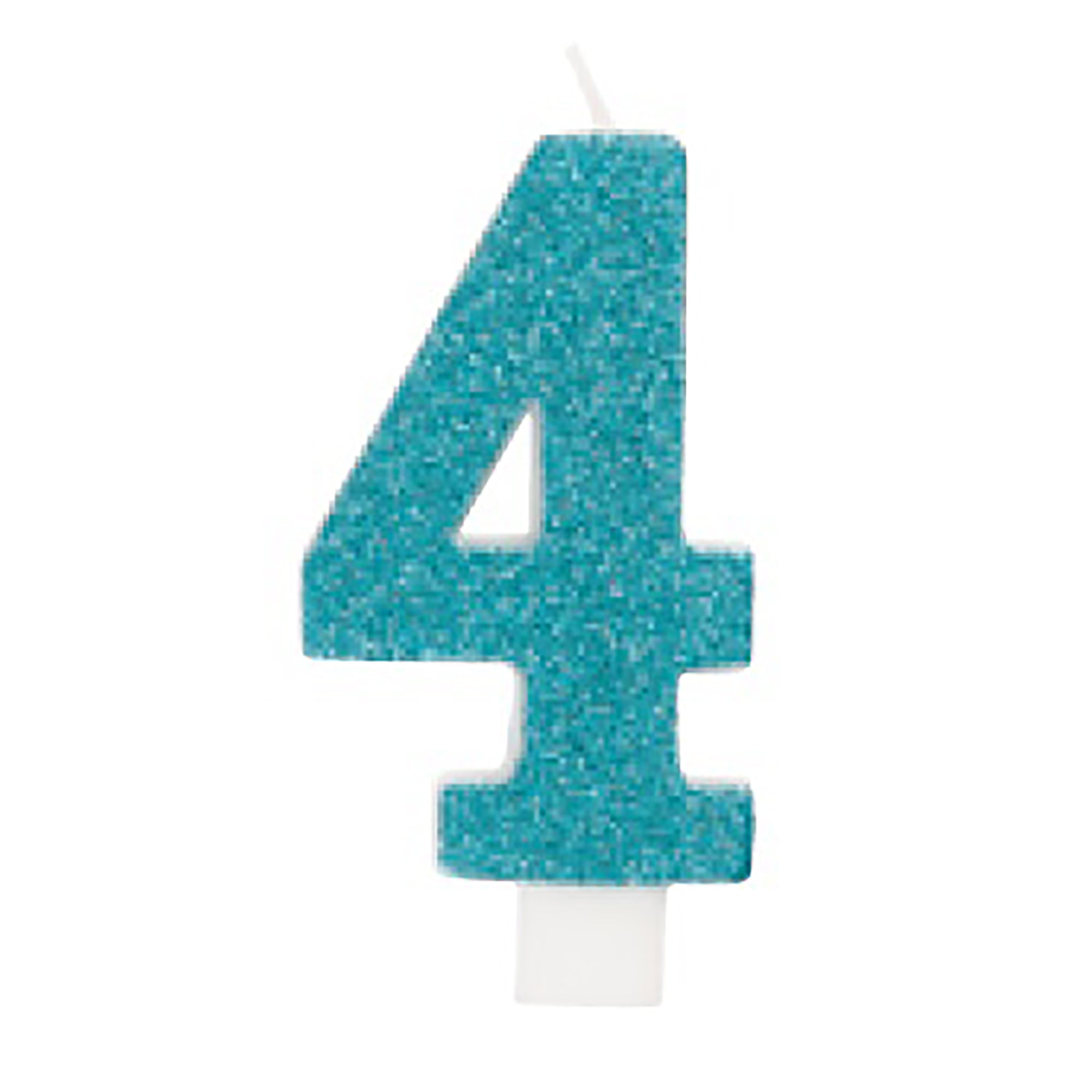 Age 4 Numeral Candle Printed One Side Glitter Red or Blue or Green or Gold 3.25in
