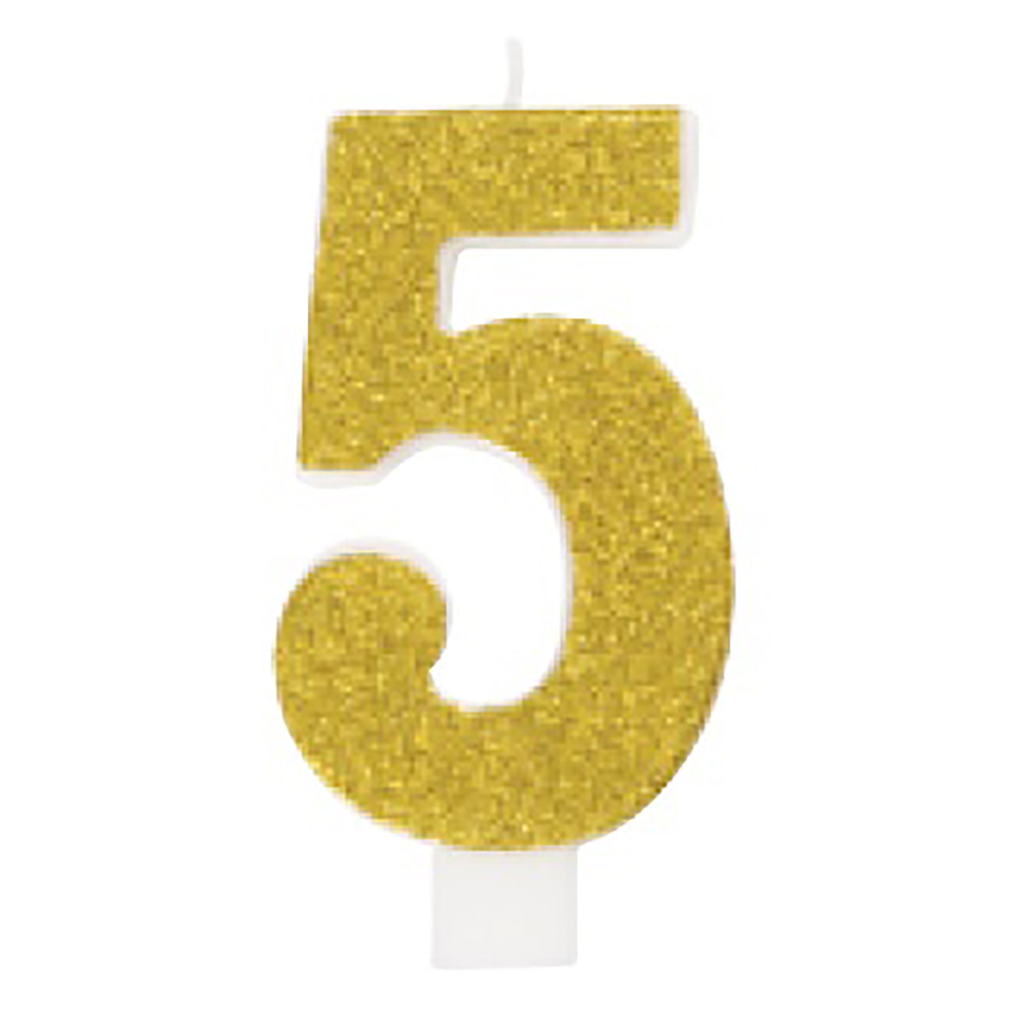 Age 5 Numeral Candle Printed One Side Glitter Red or Blue or Green or Gold 3.25in