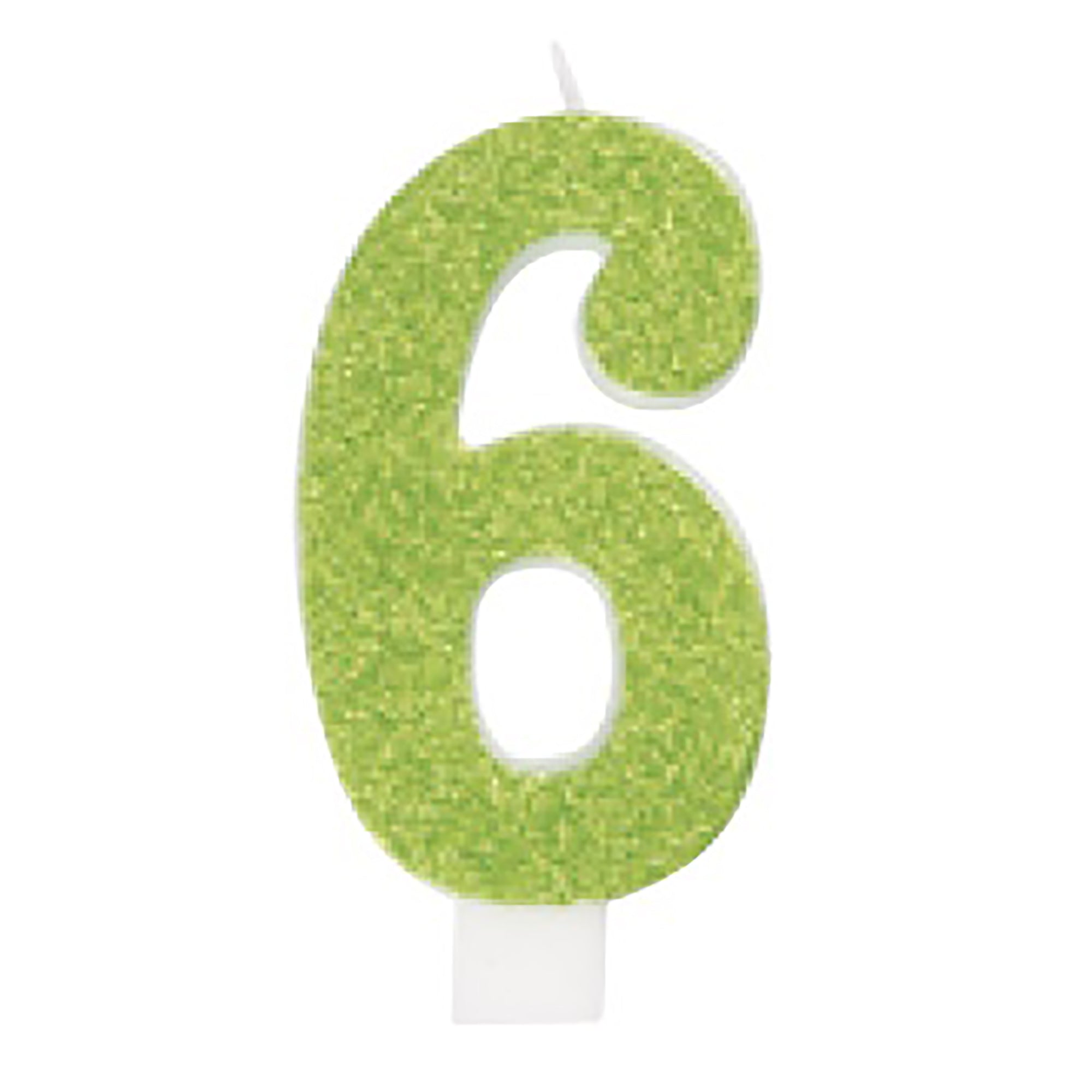 Age 6 Numeral Candle Printed One Side Glitter Red or Blue or Green or Gold 3.25in