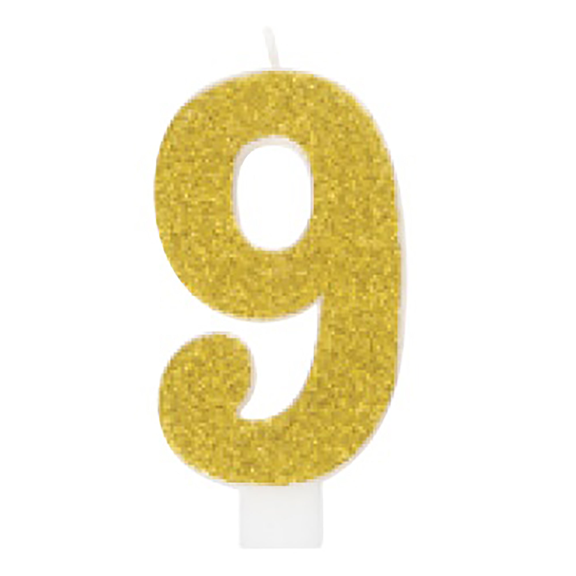 Age 9 Numeral Candle Printed One Side Glitter Red or Blue or Green or Gold 3.25in