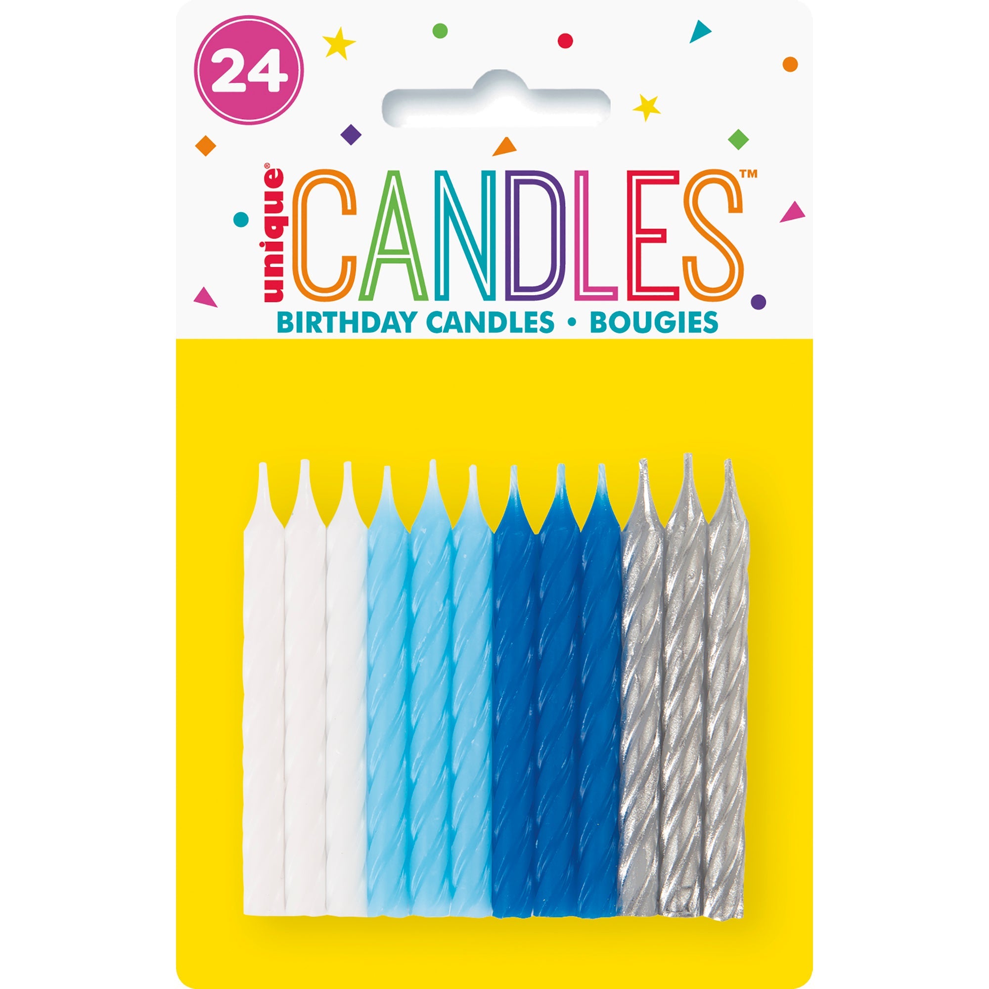 24 Birthday Candles Spiral Blue Mix 2.5in