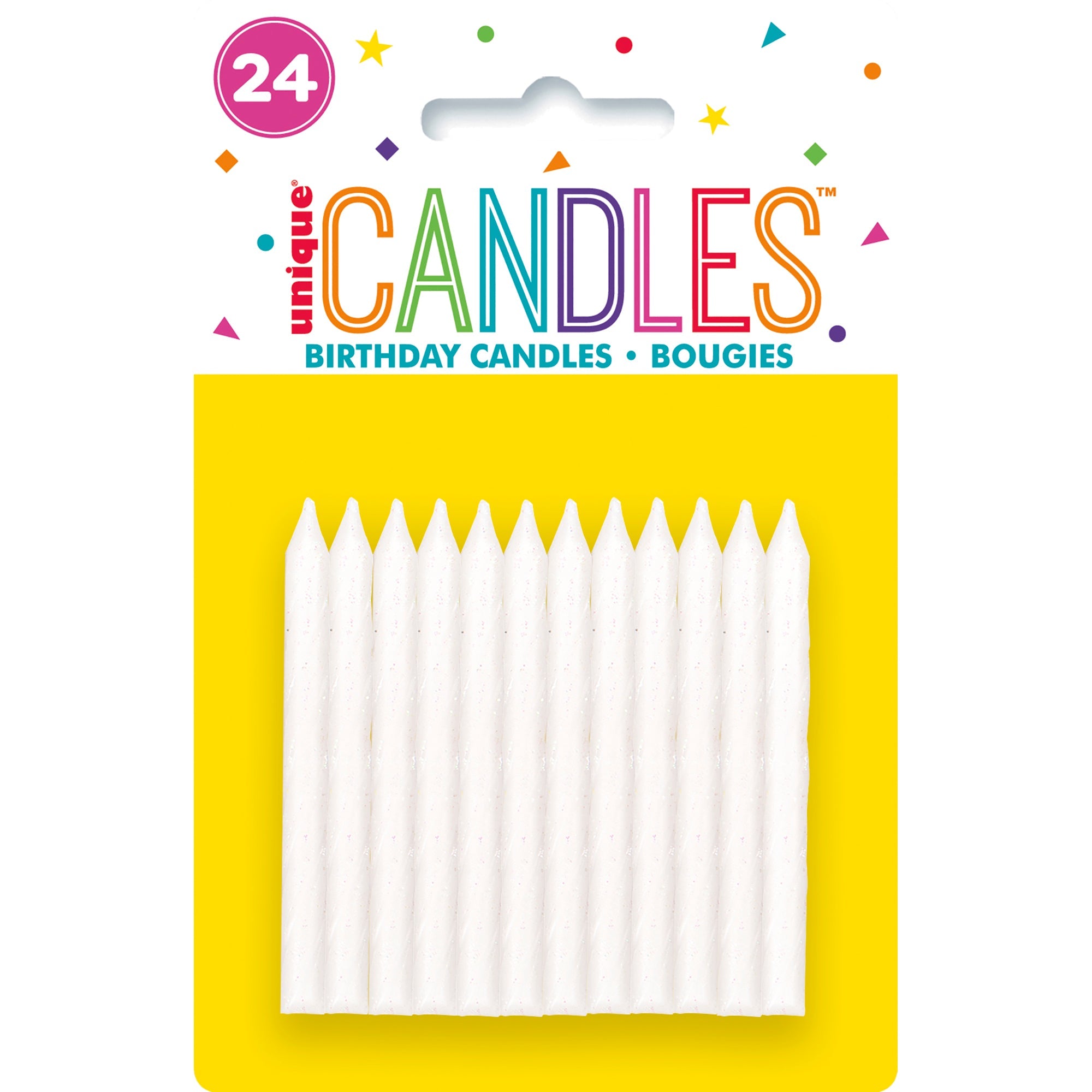 24 Birthday Candles Spiral White Iridescent 2.5in