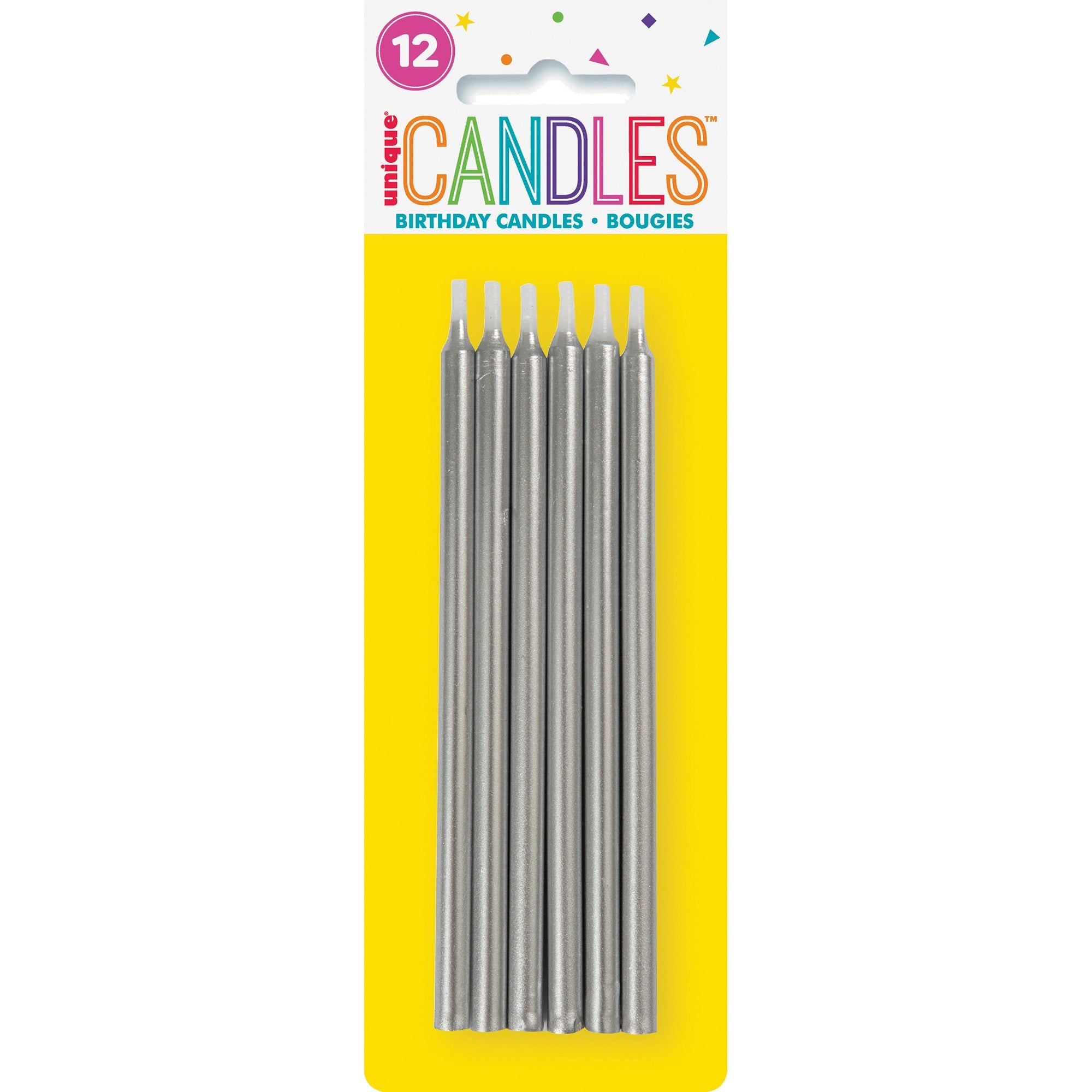 12 Birthday Candles Silver 5in