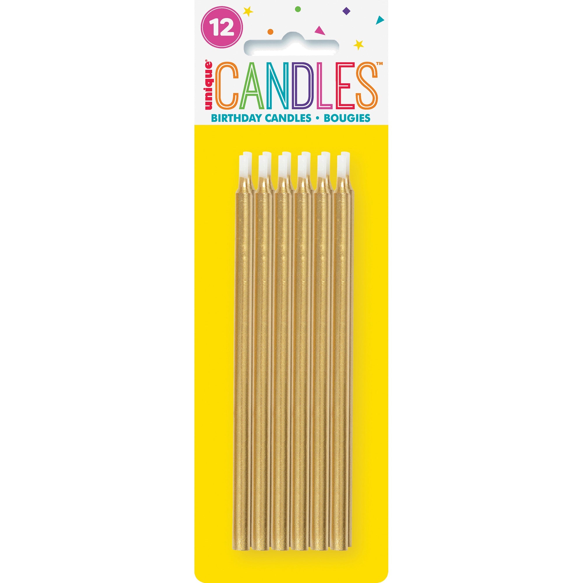 12 Birthday Candles Gold 5in