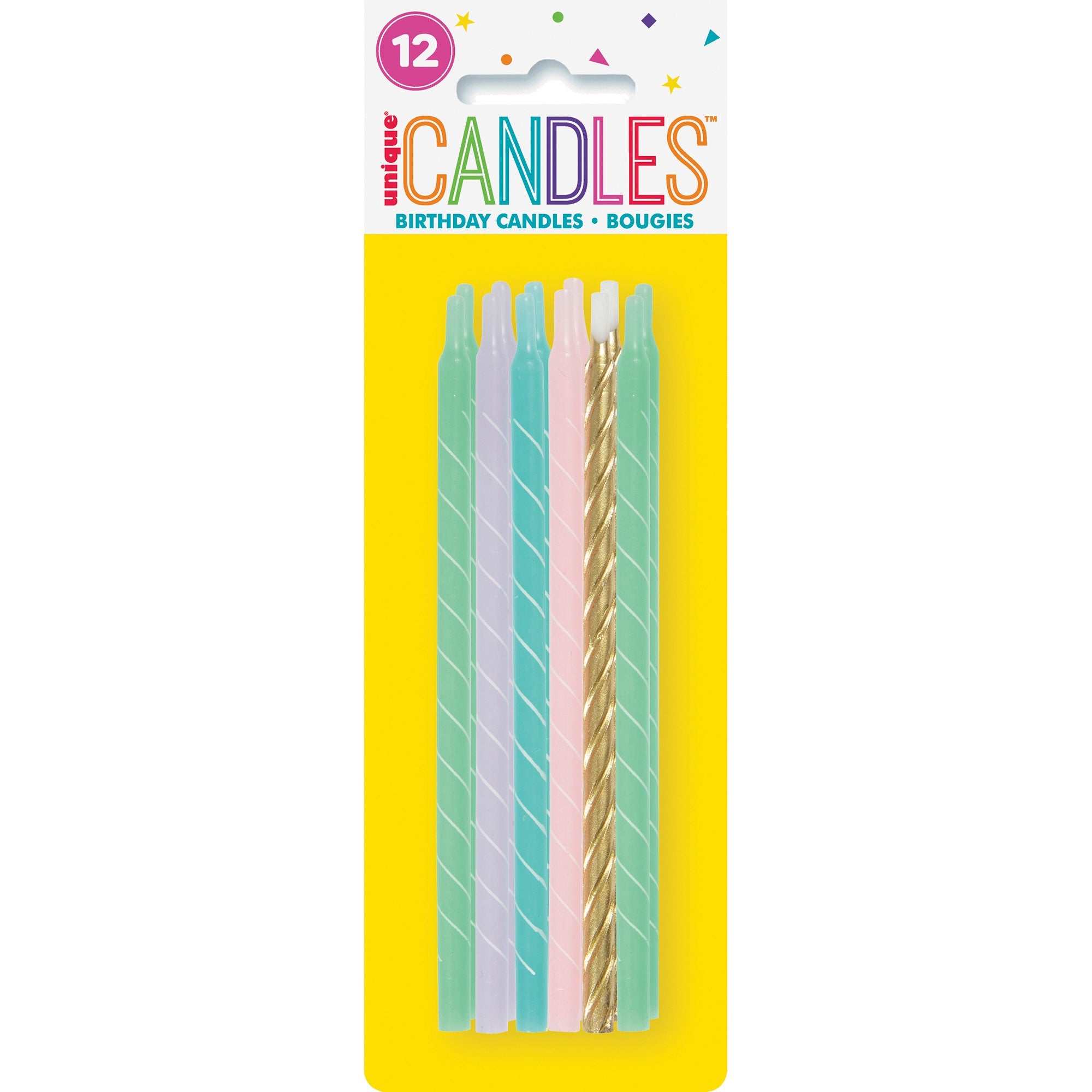 12 Birthday Candles Pastel Spiral Mix 5in